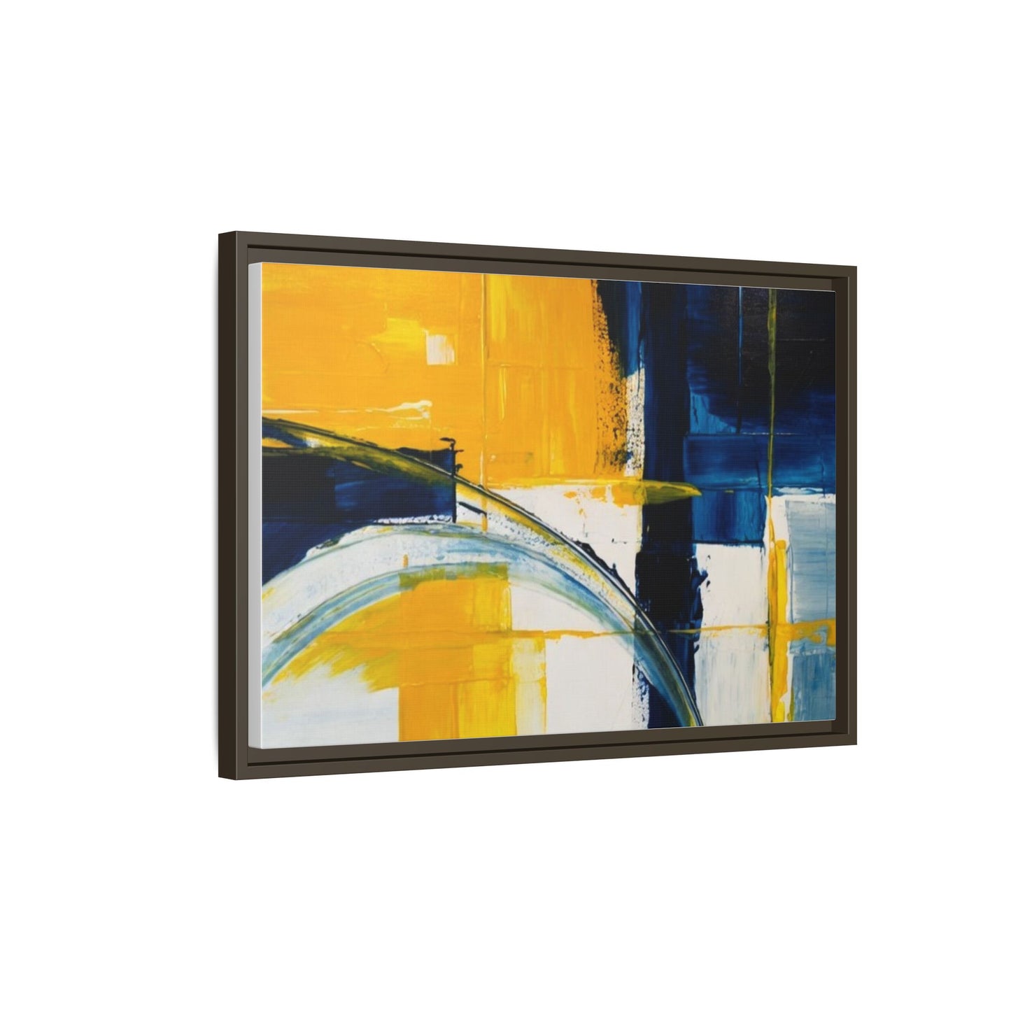 Abstract Yellow & Blue Framed Canvas Wall Art — Modern Matte Canvas Print