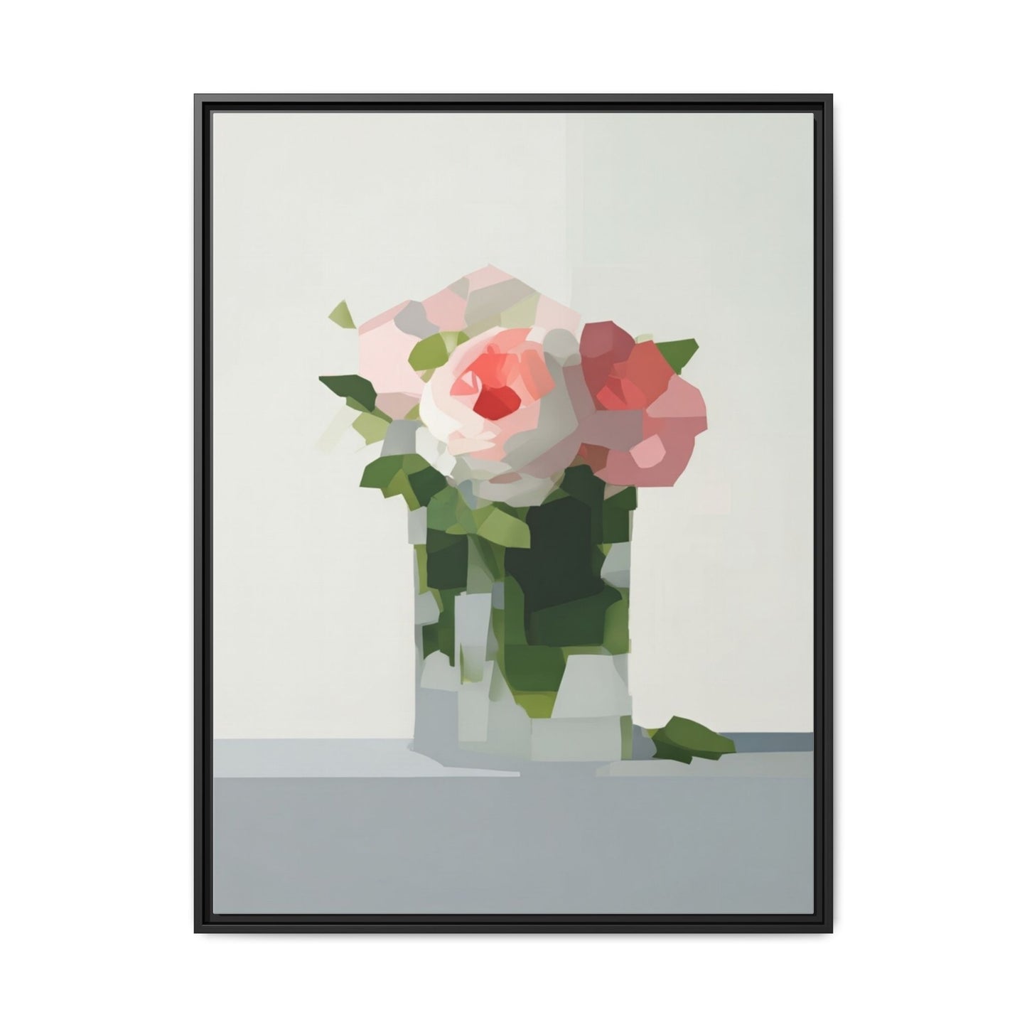 Framed Floral Canvas Print — Modern Pink Roses Still Life