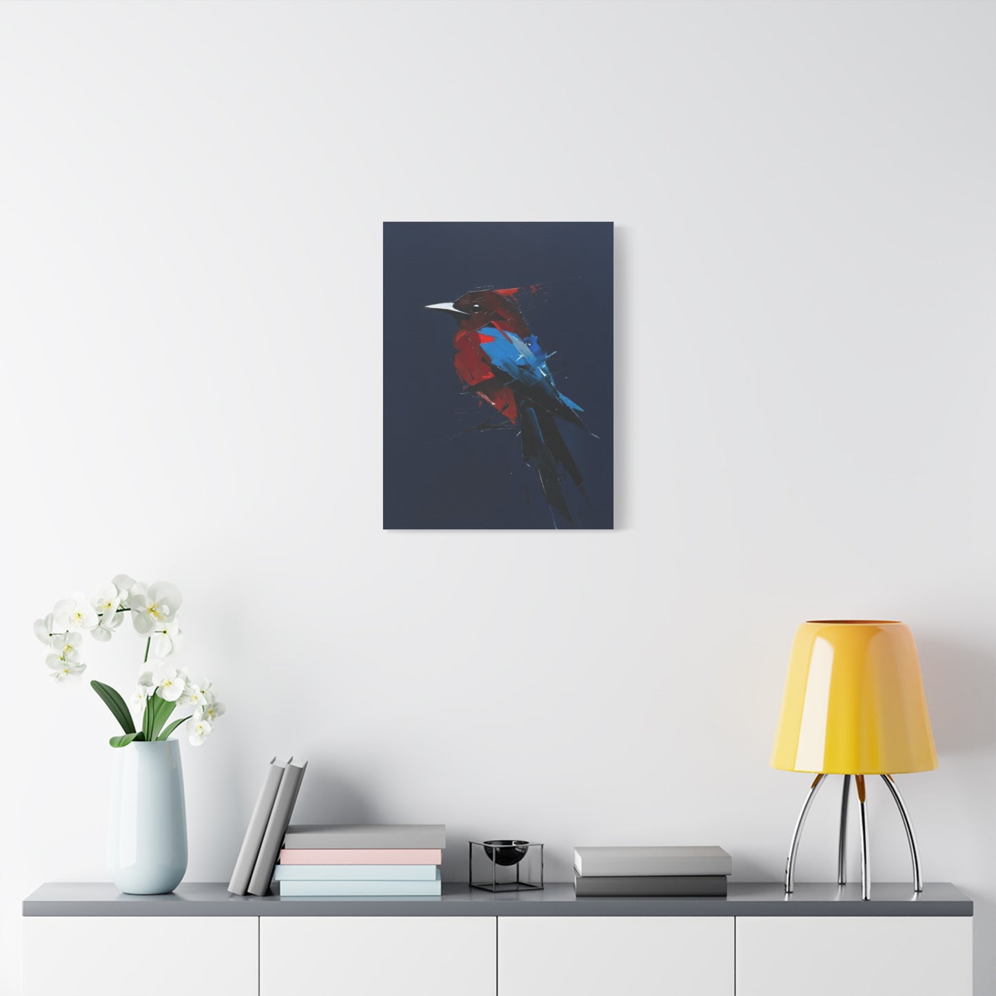 Abstract Red & Blue Bird Canvas Print — Matte Stretched Wall Art