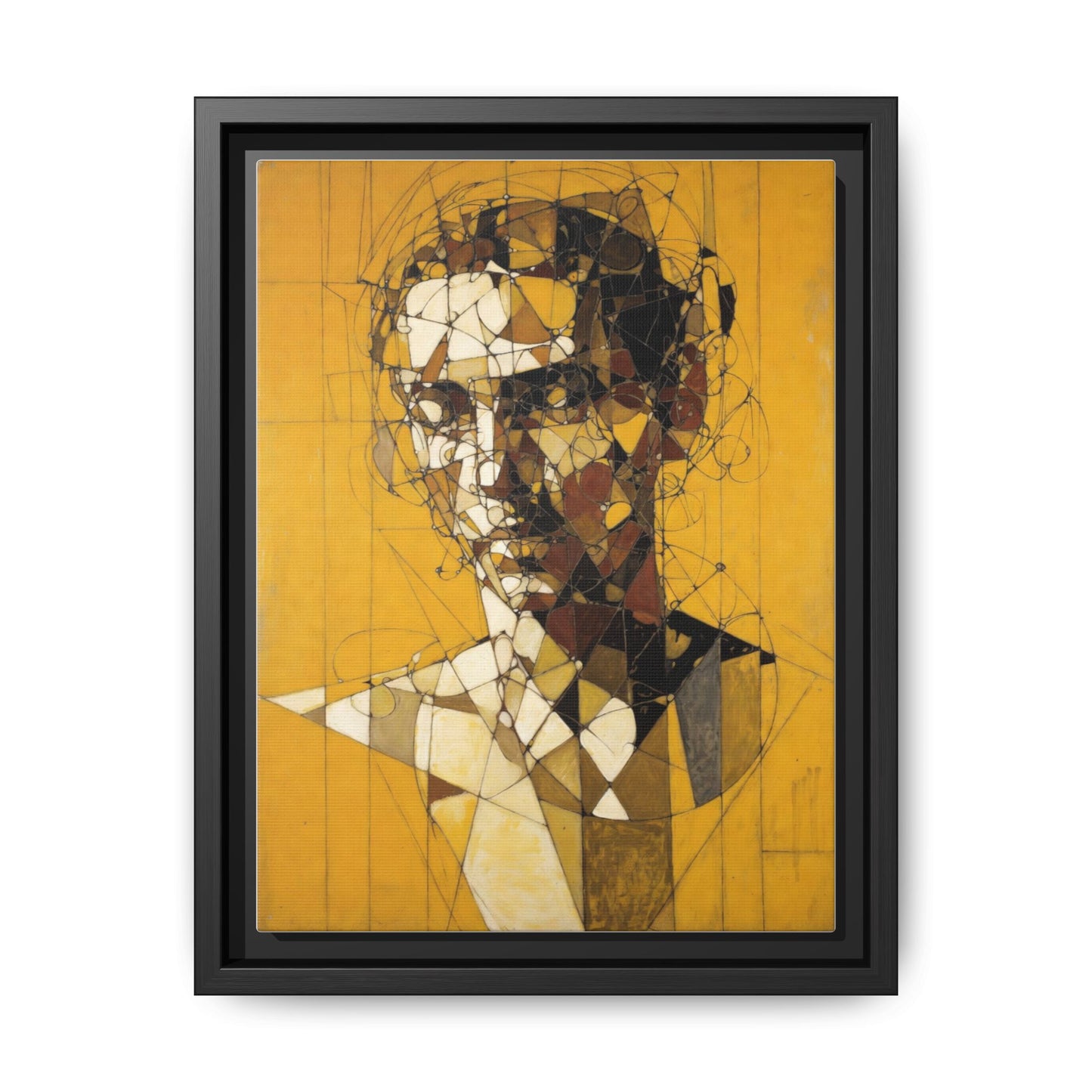 Framed Matte Canvas Art - Abstract Geometric Portrait on Mustard Yellow
