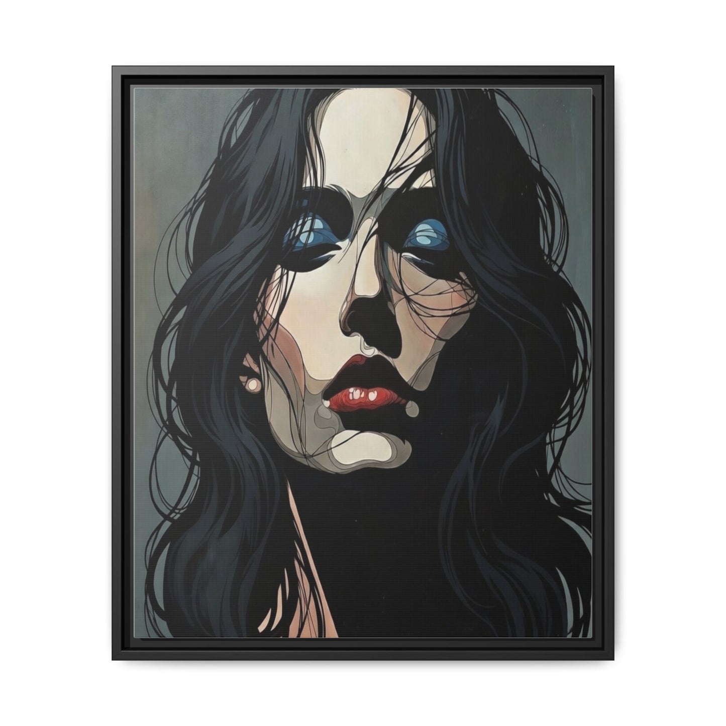 Framed Matte Canvas: Moody Portrait of Woman – Modern Gothic Wall Art