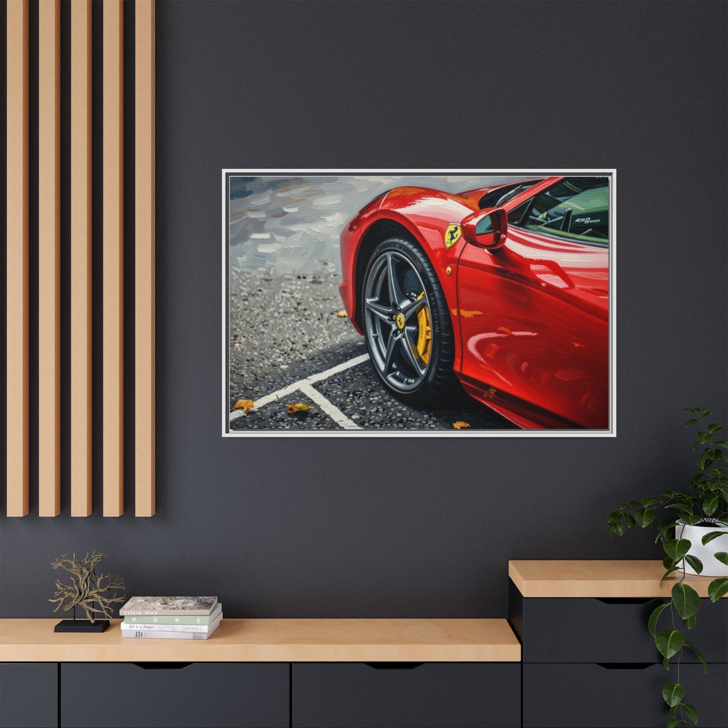 Framed Matte Canvas: Red Sports Car Close-Up Art Print
