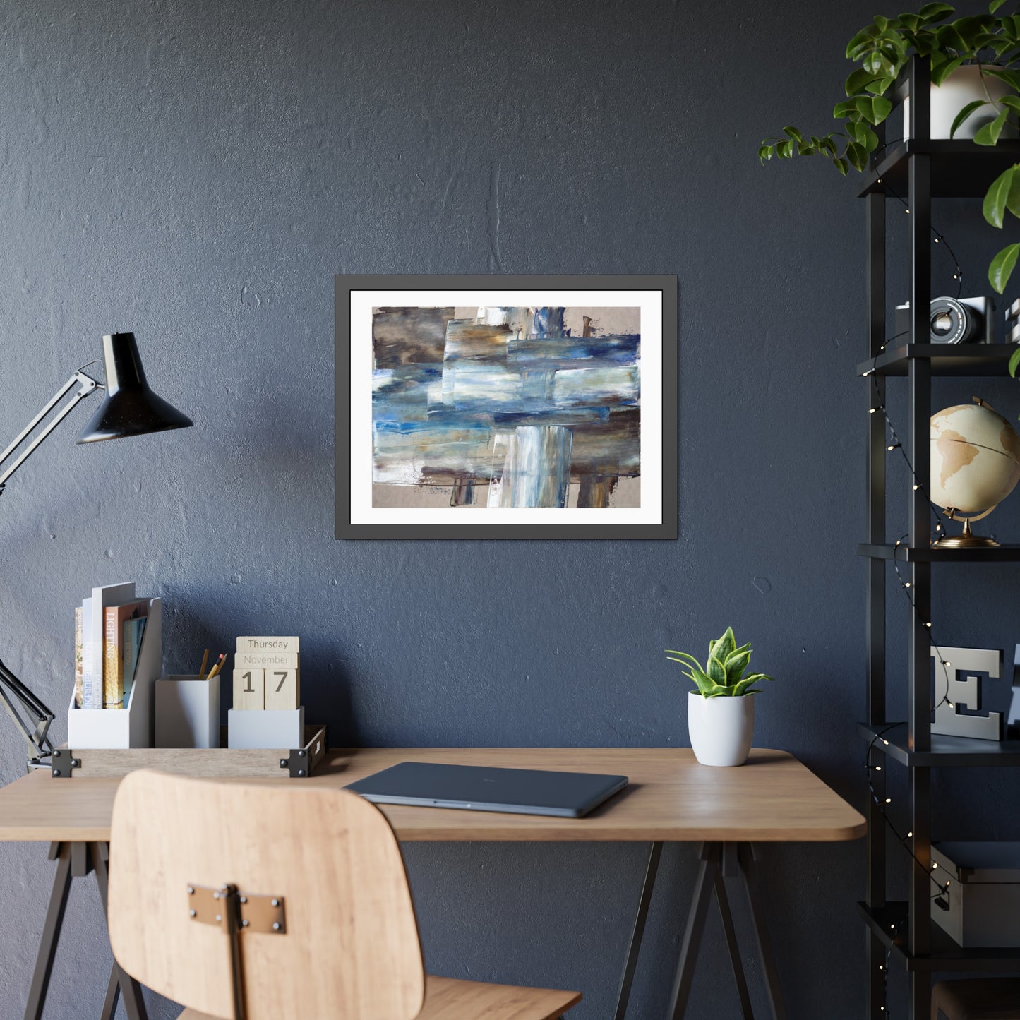 Abstract Blue Horizon Framed Paper Poster — Modern Coastal Wall Art