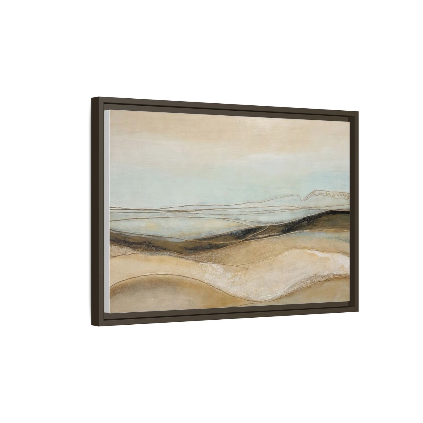 Framed Matte Canvas Wall Art — Neutral Abstract Landscape in Soft Blues & Earth Tones