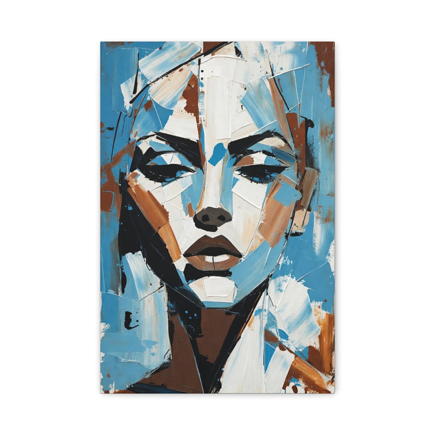 Abstract Blue Portrait Canvas Print — Modern Stretched Matte Wall Art