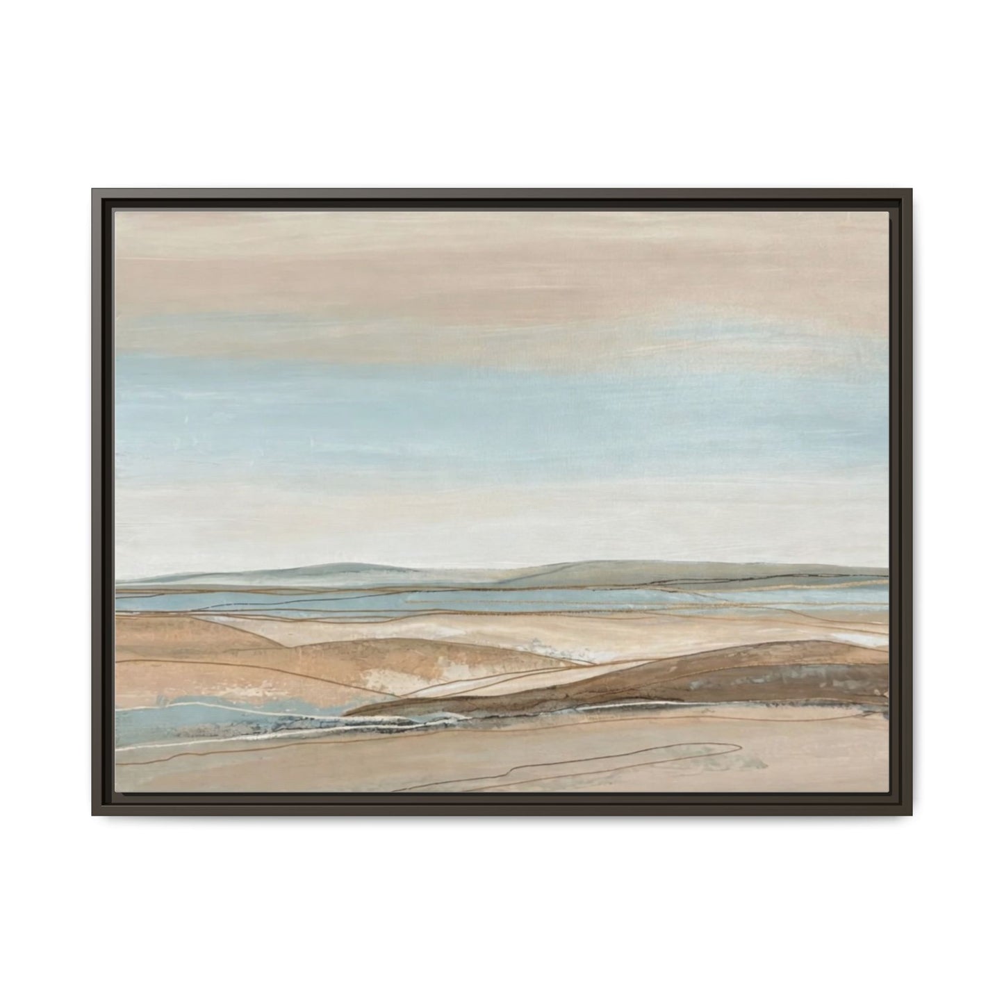 Framed Abstract Landscape Matte Canvas — Serene Coastal Horizon Wall Art