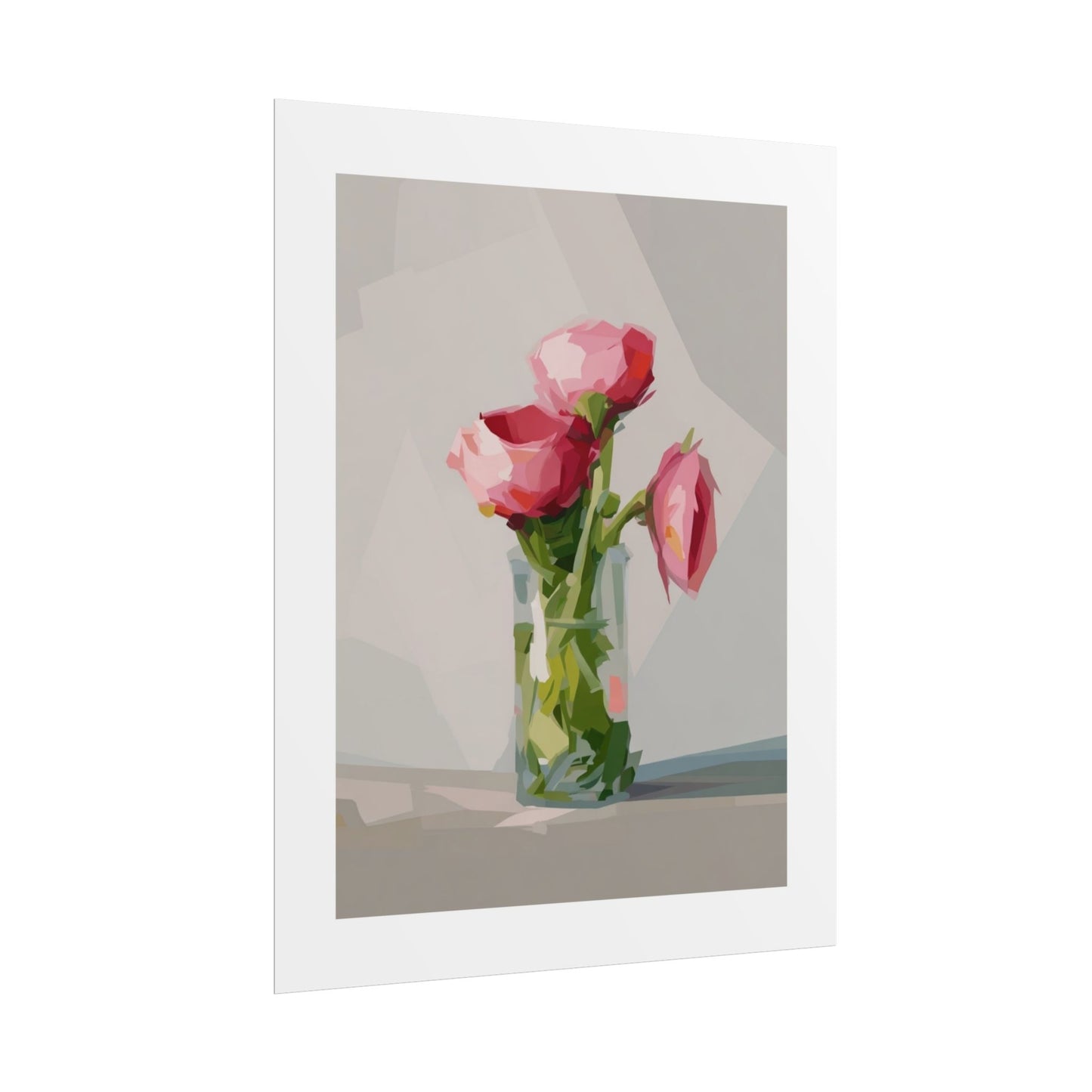 Floral Still Life Poster — Pink Roses in Vase Rolled Art Print