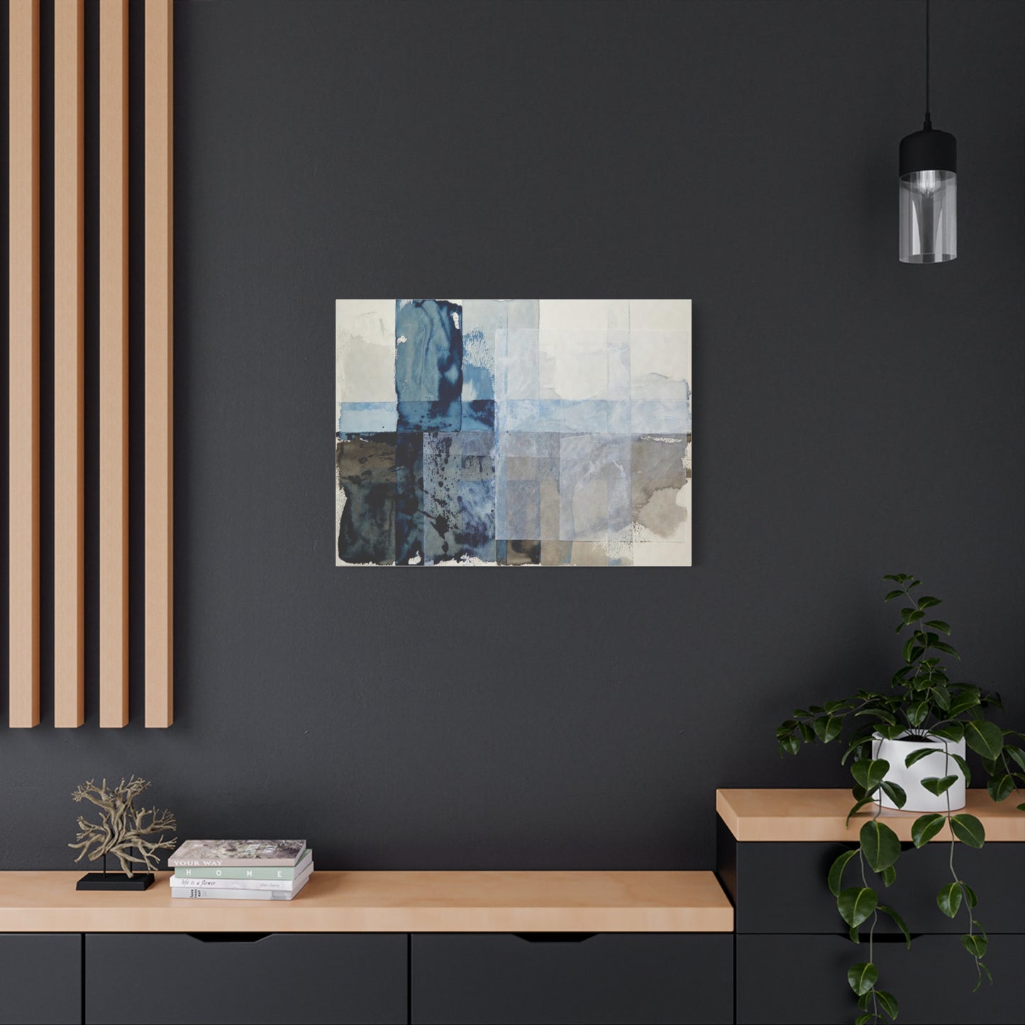 Abstract Blue Geometric Canvas Art — Stretched Matte Wall Decor