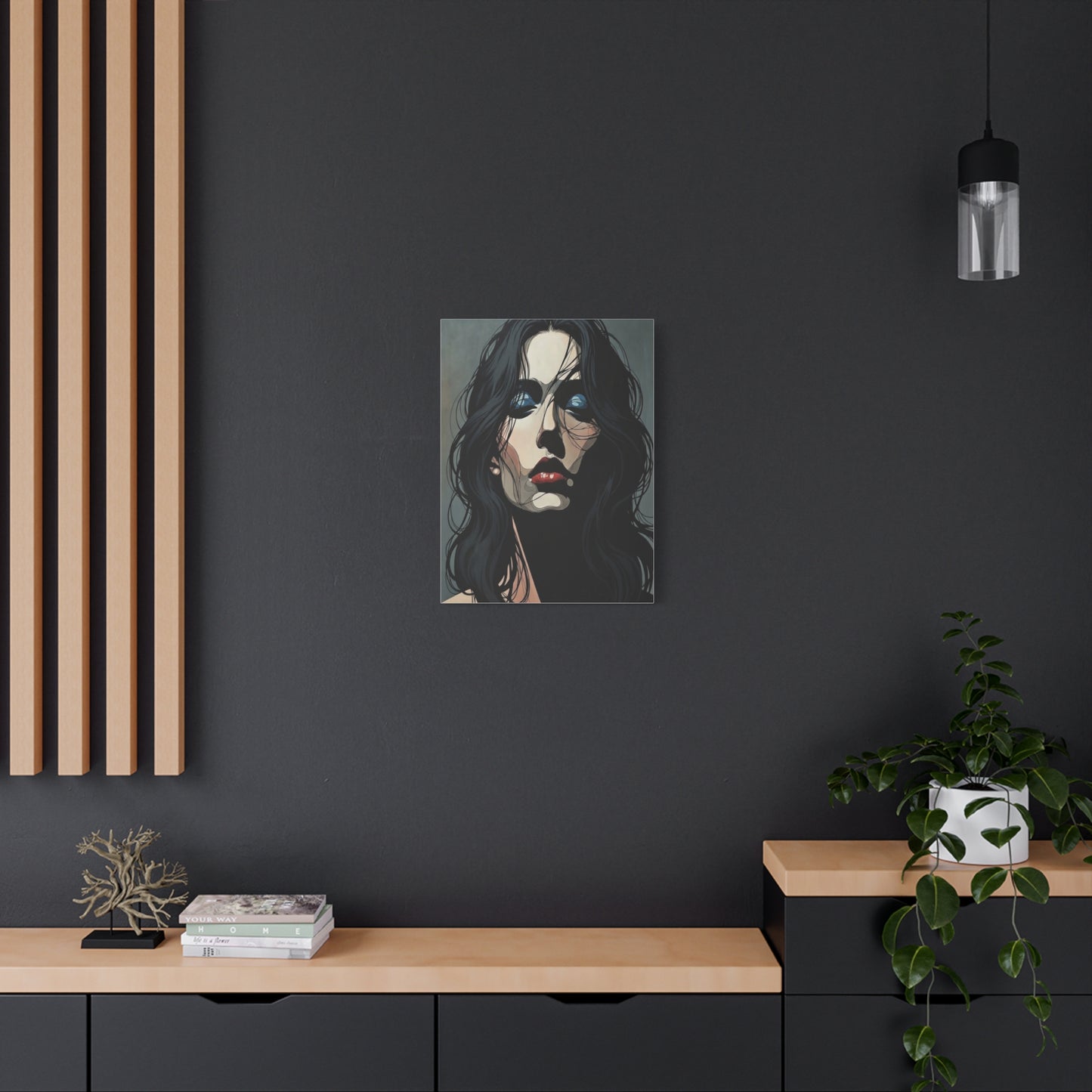 Dark Glam Portrait Canvas Art — Moody Woman Face Matte Stretched Wall Decor
