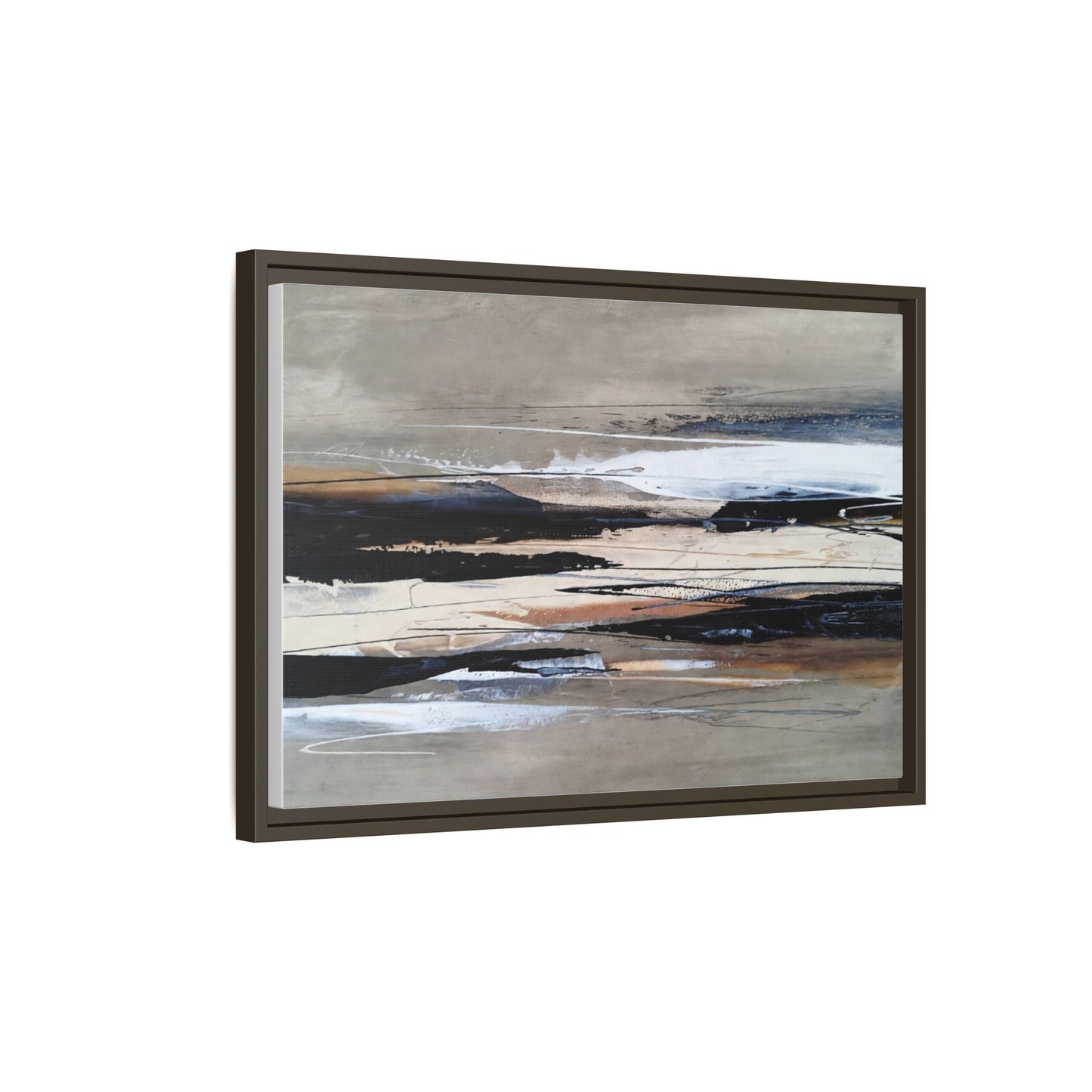 Abstract Seascape Matte Canvas Framed Wall Art — Neutral Coastal Landscape