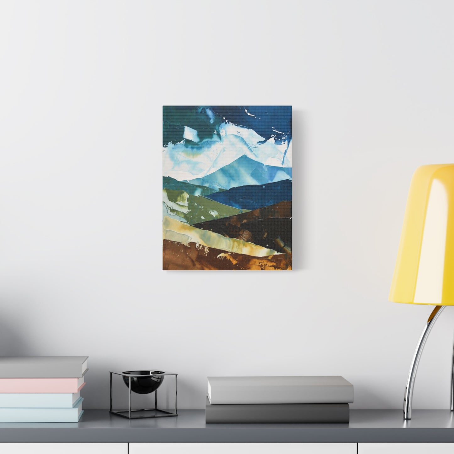 Abstract Mountain Landscape Matte Canvas Wall Art — Blue & Earth Tone Stretched Canvas