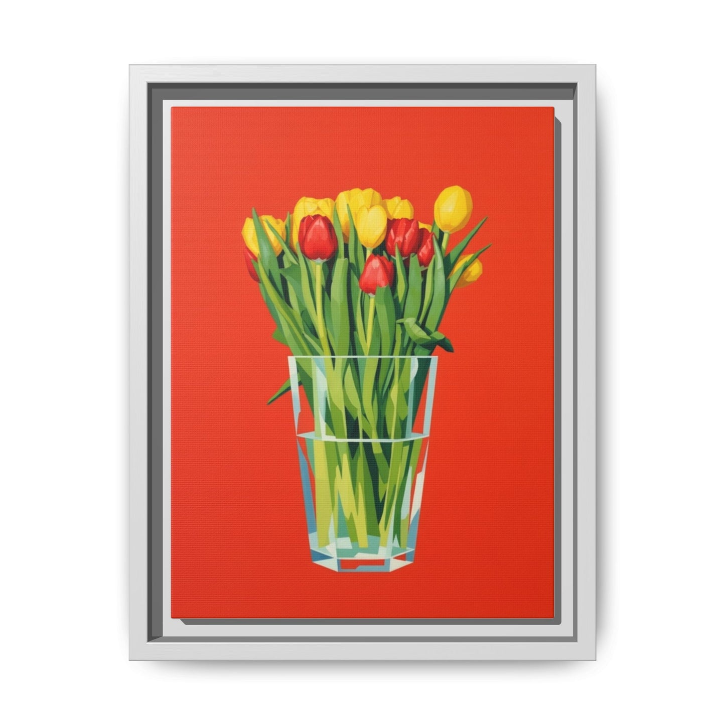 Framed Tulip Bouquet Matte Canvas Art — Vibrant Red Floral Wall Print