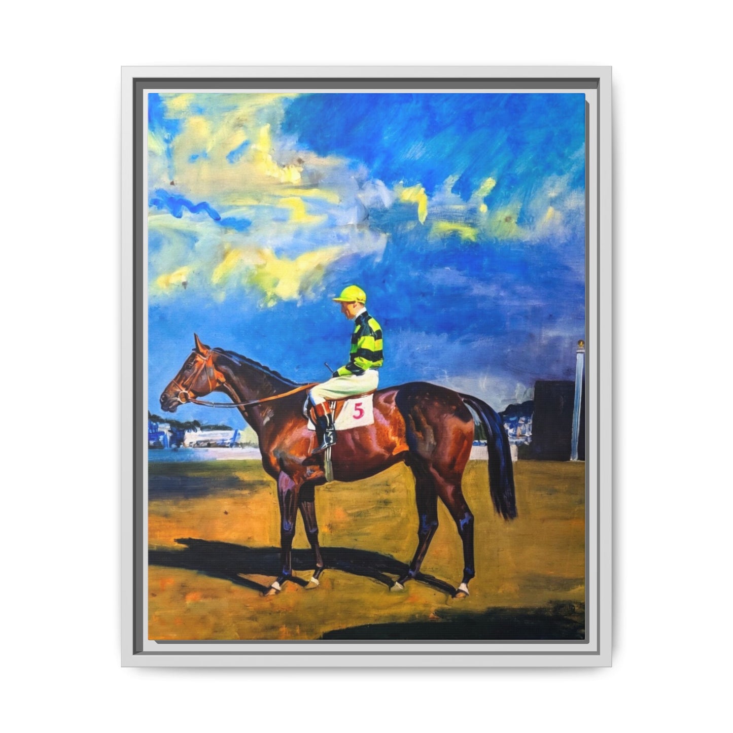 Framed Matte Canvas — Jockey on Racehorse Vintage Equestrian Wall Art
