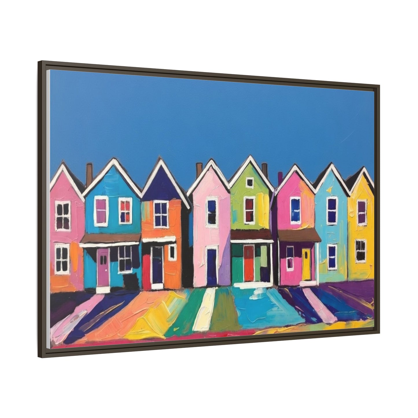 Colorful Beach Houses Matte Canvas Framed Wall Art