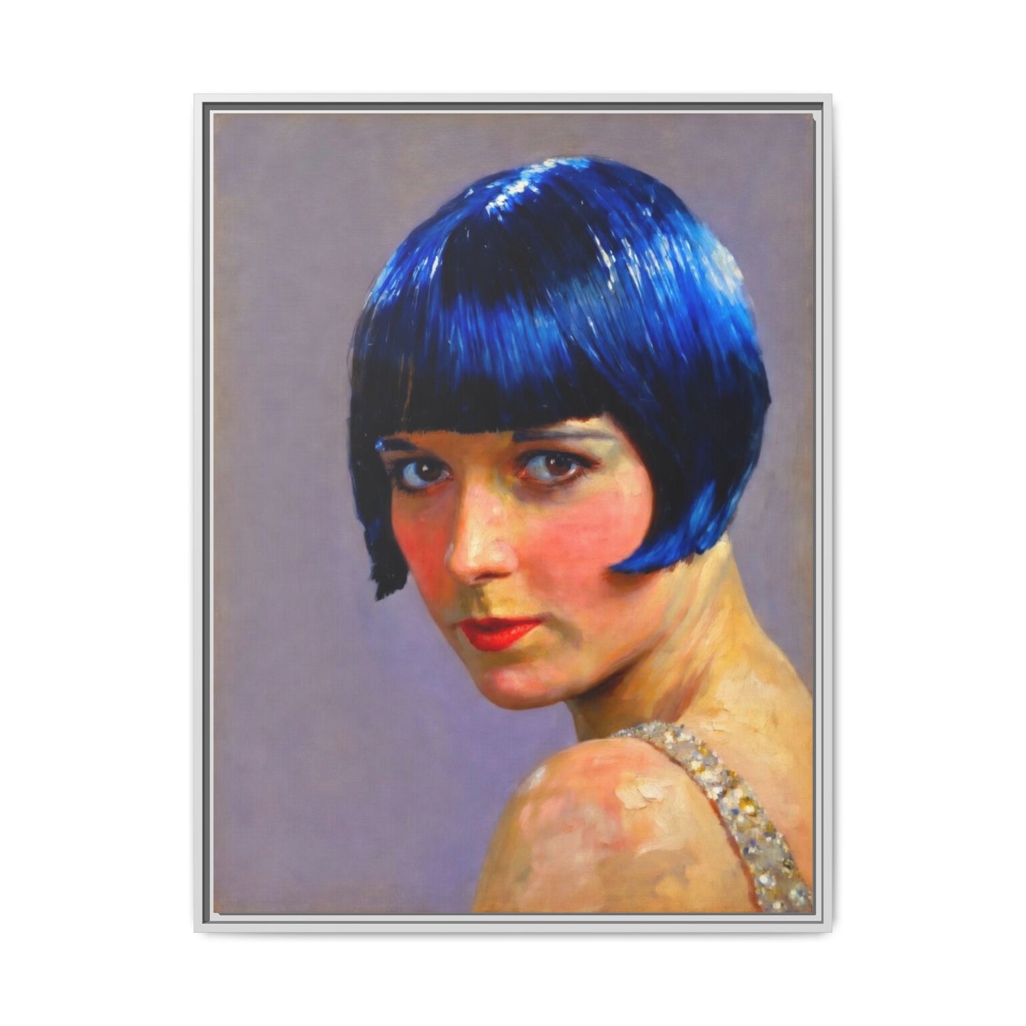 Framed Matte Canvas Art Print — Vintage Portrait with Blue Bob