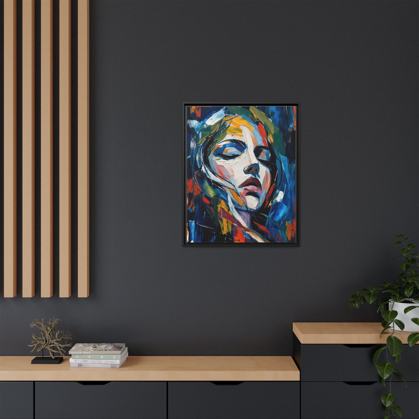 Abstract Colorful Woman Portrait — Framed Matte Canvas Wall Art