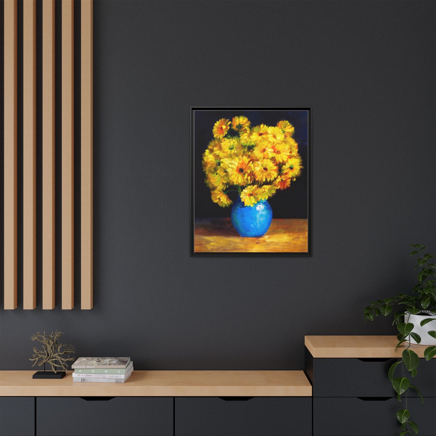 Yellow Daisy Bouquet Matte Canvas Framed Wall Art