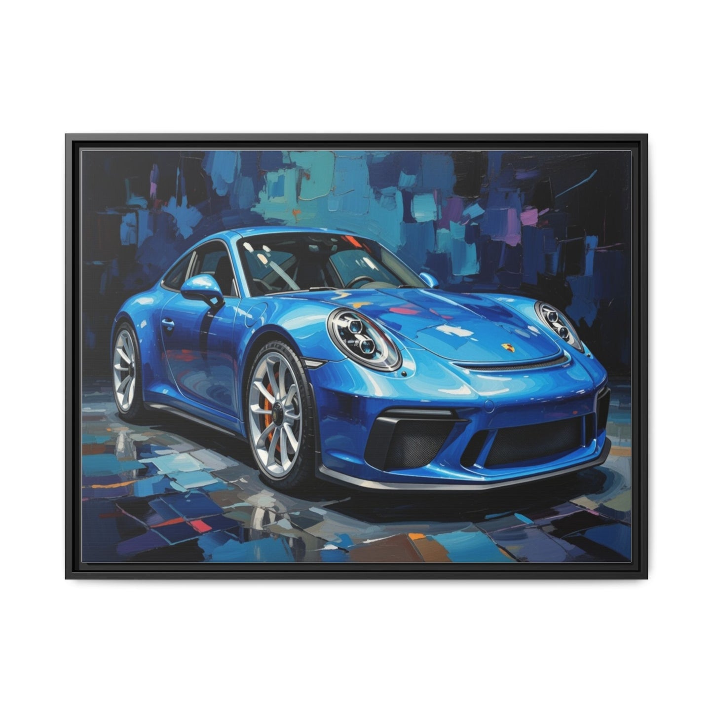 Blue Sports Car Matte Canvas Framed Print — Modern Automotive Wall Art