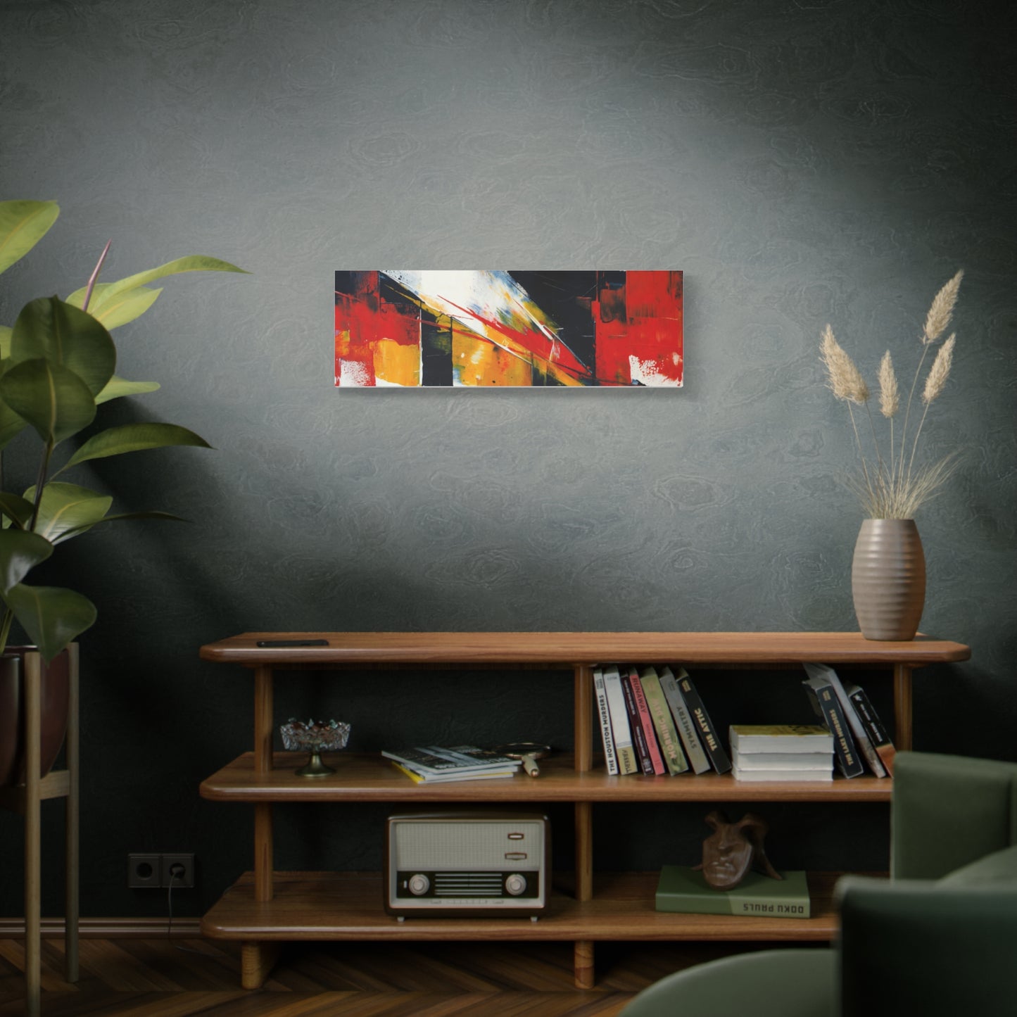 Abstract Geometric Canvas Art — Bold Red & Black Modern Wall Painting