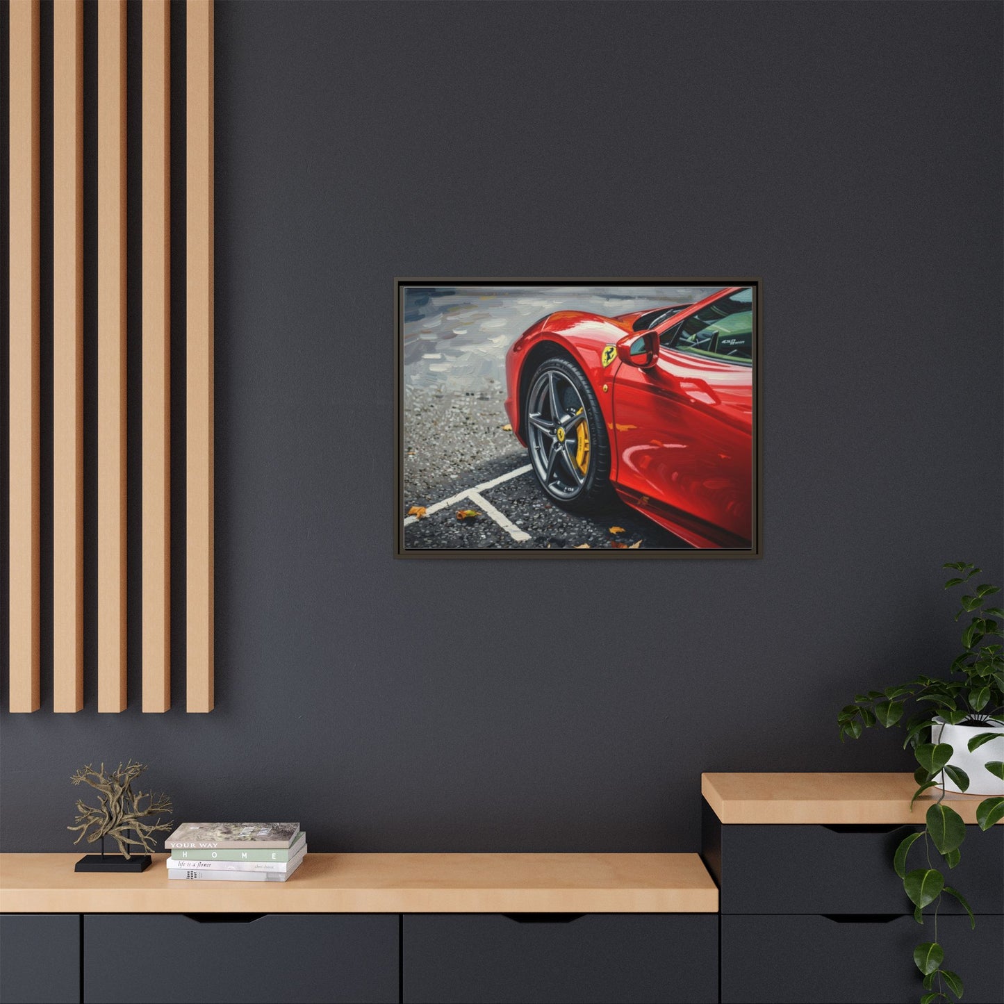 Framed Matte Canvas: Red Sports Car Close-Up Art Print