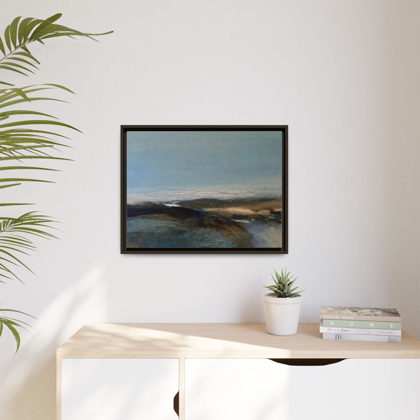 Framed Matte Canvas Wall Art — Serene Abstract Blue Landscape
