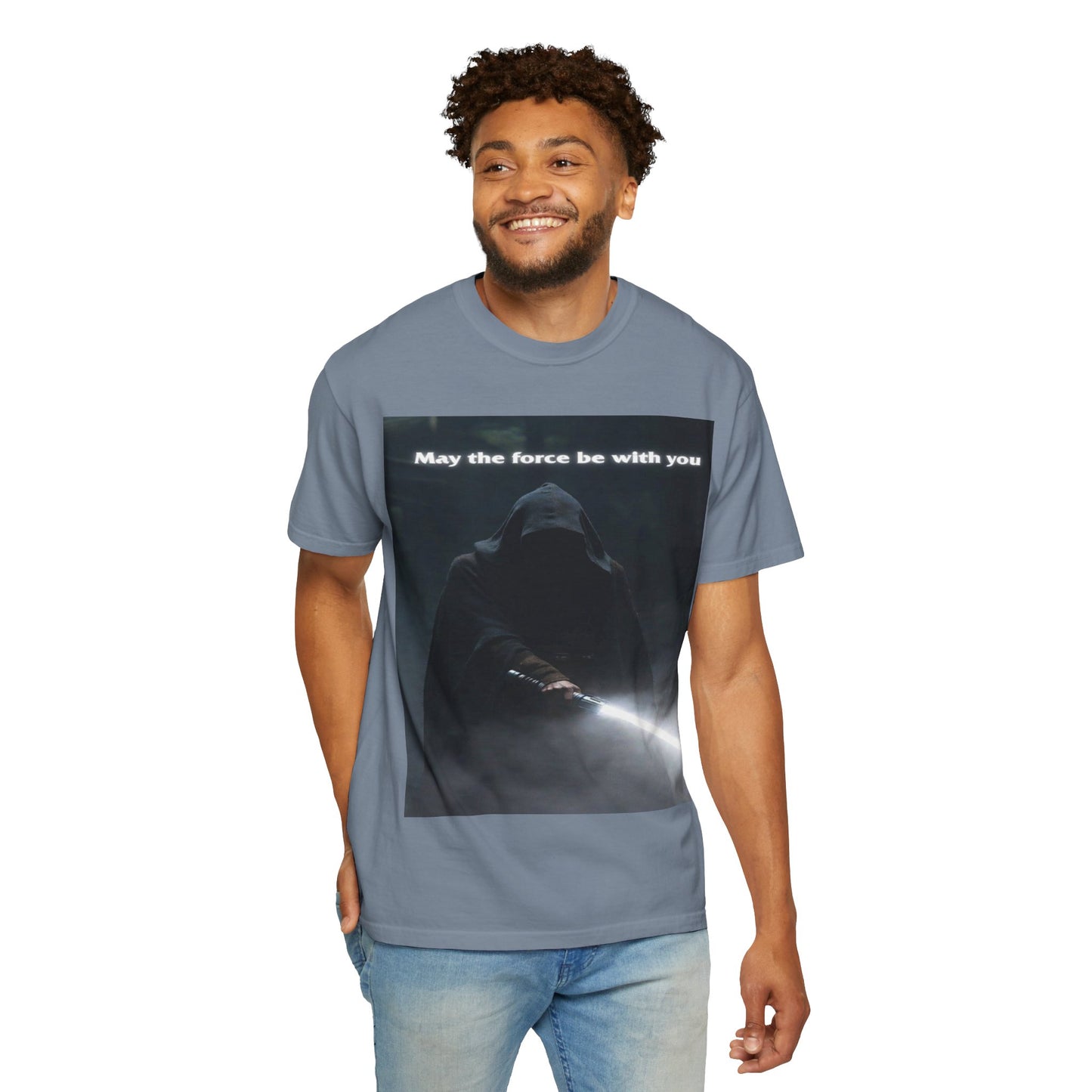 May the Force Be With You T-Shirt — Dark Hooded Lightsaber Graphic Tee