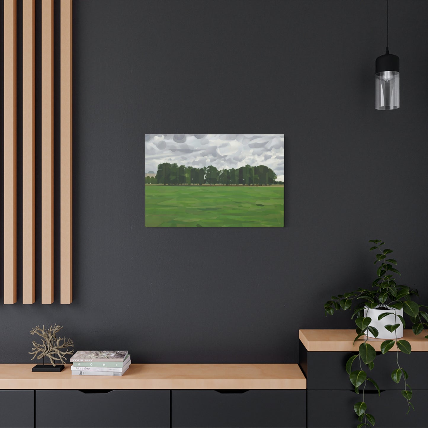 Green Field Landscape Canvas Print — Tranquil Park Scene Matte Stretched Canvas