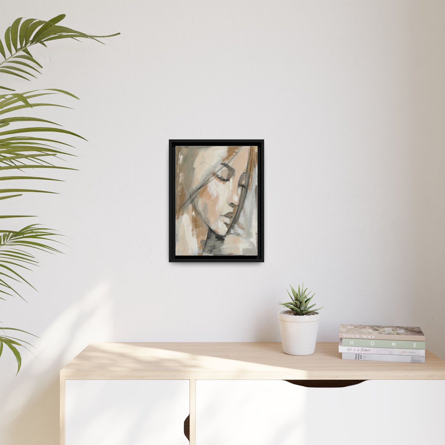 Framed Matte Canvas Art — Serene Abstract Portrait in Neutrals