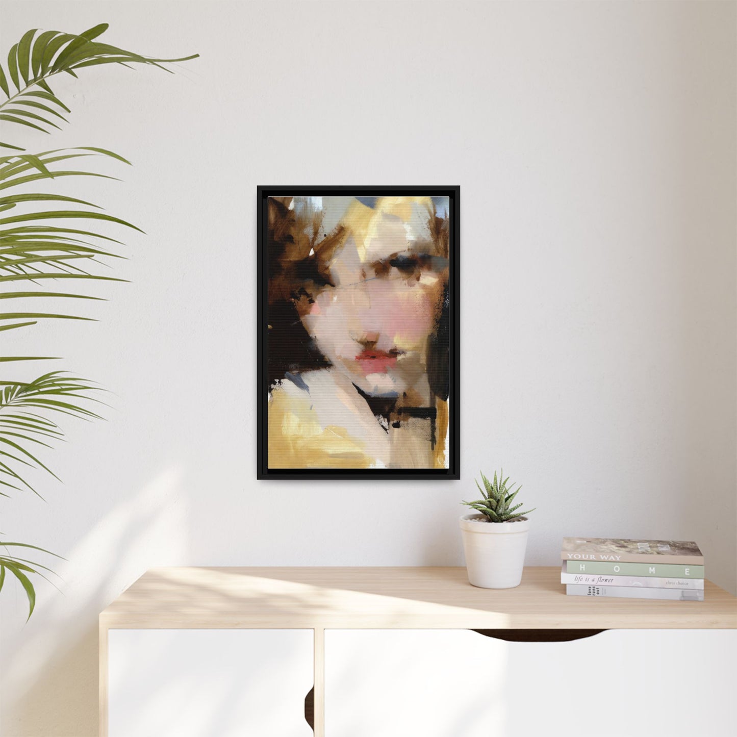 Abstract Portrait Matte Canvas Framed Print — Modern Feminine Wall Art
