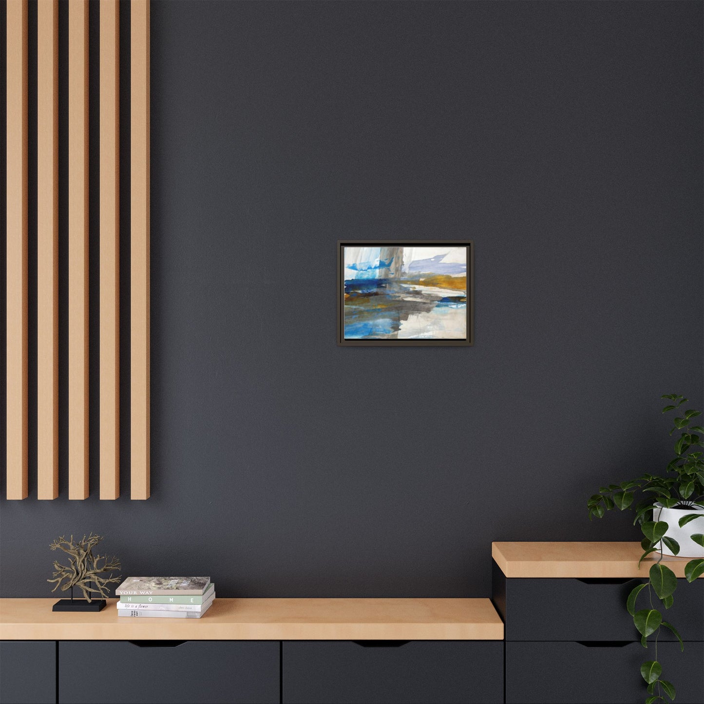 Abstract Blue & Gold Framed Canvas Art — Matte Multi-Color Wall Print