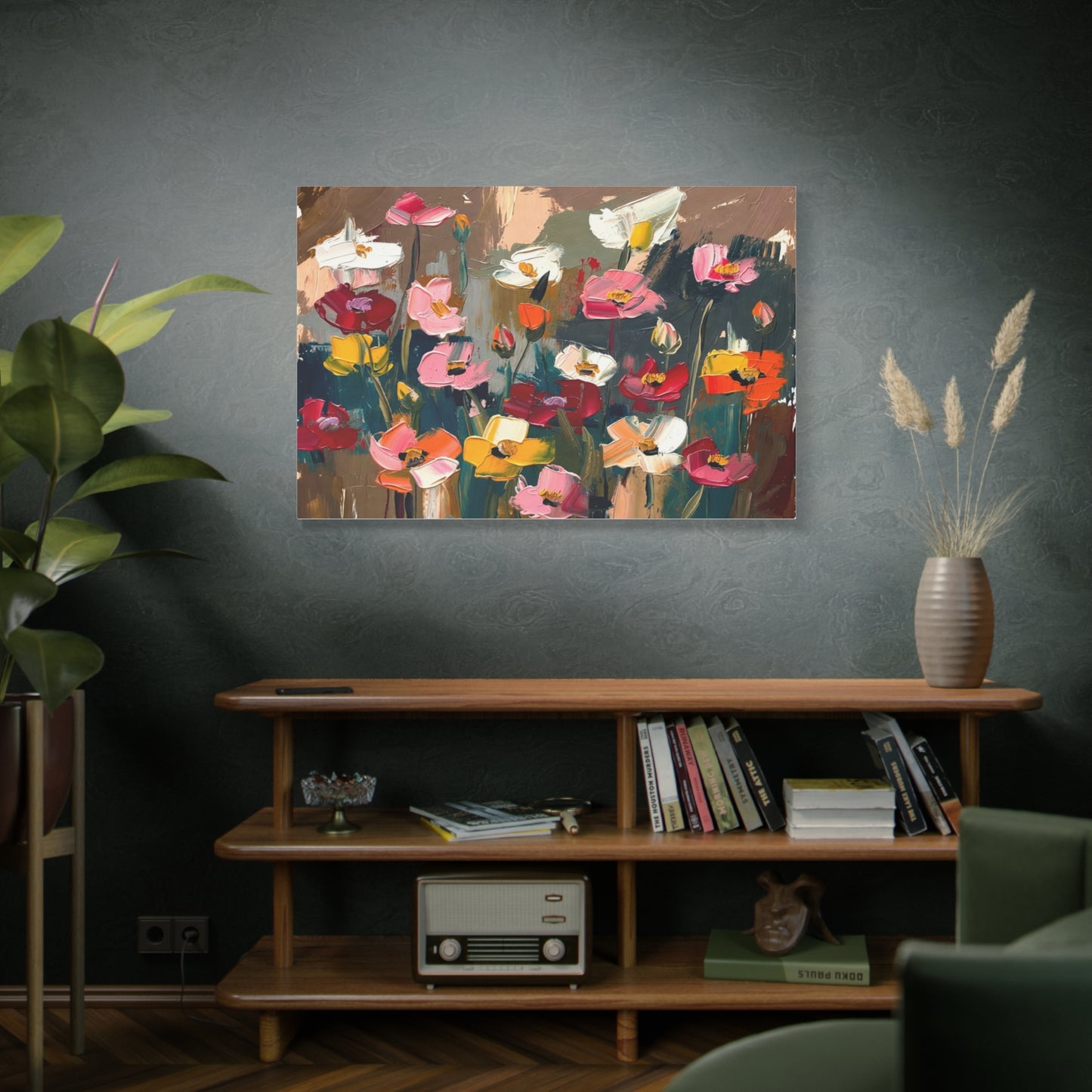 Abstract Floral Canvas Wall Art — Colorful Poppies Matte Stretched Print