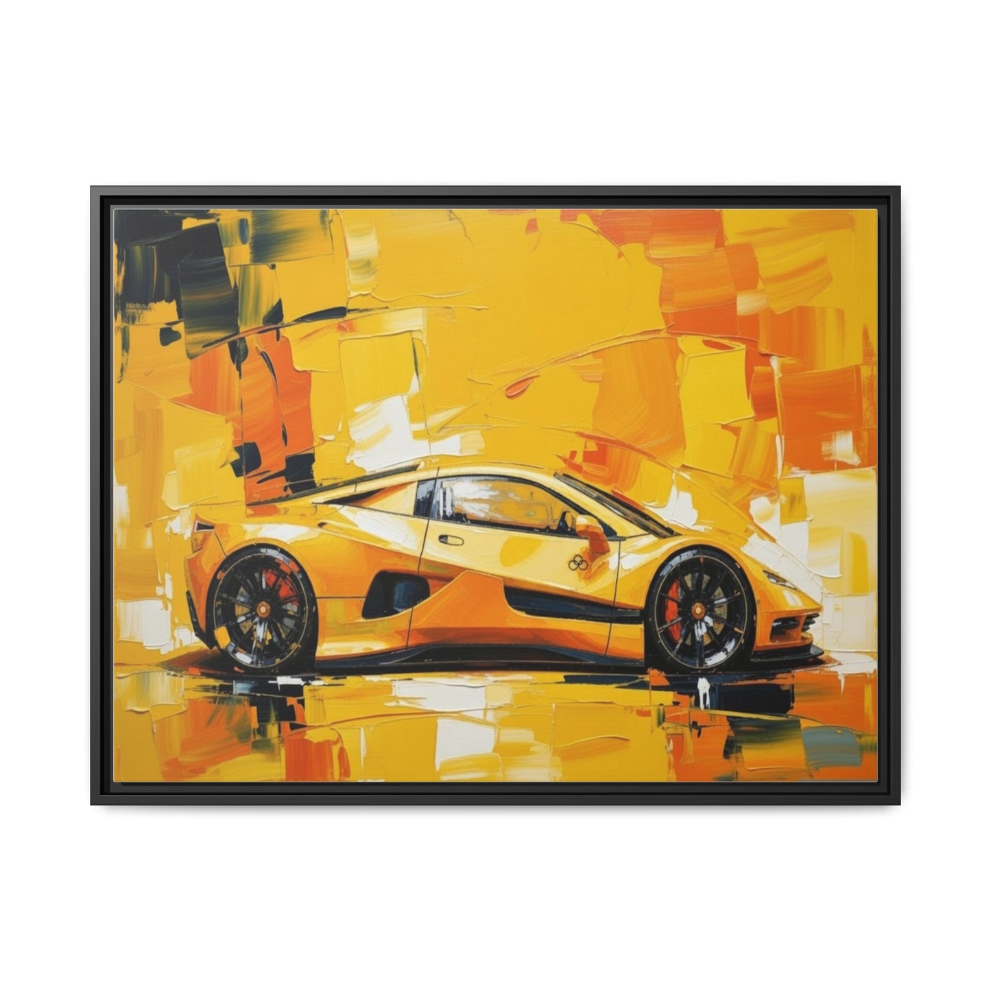 Yellow Sports Car Abstract Matte Canvas Framed Print
