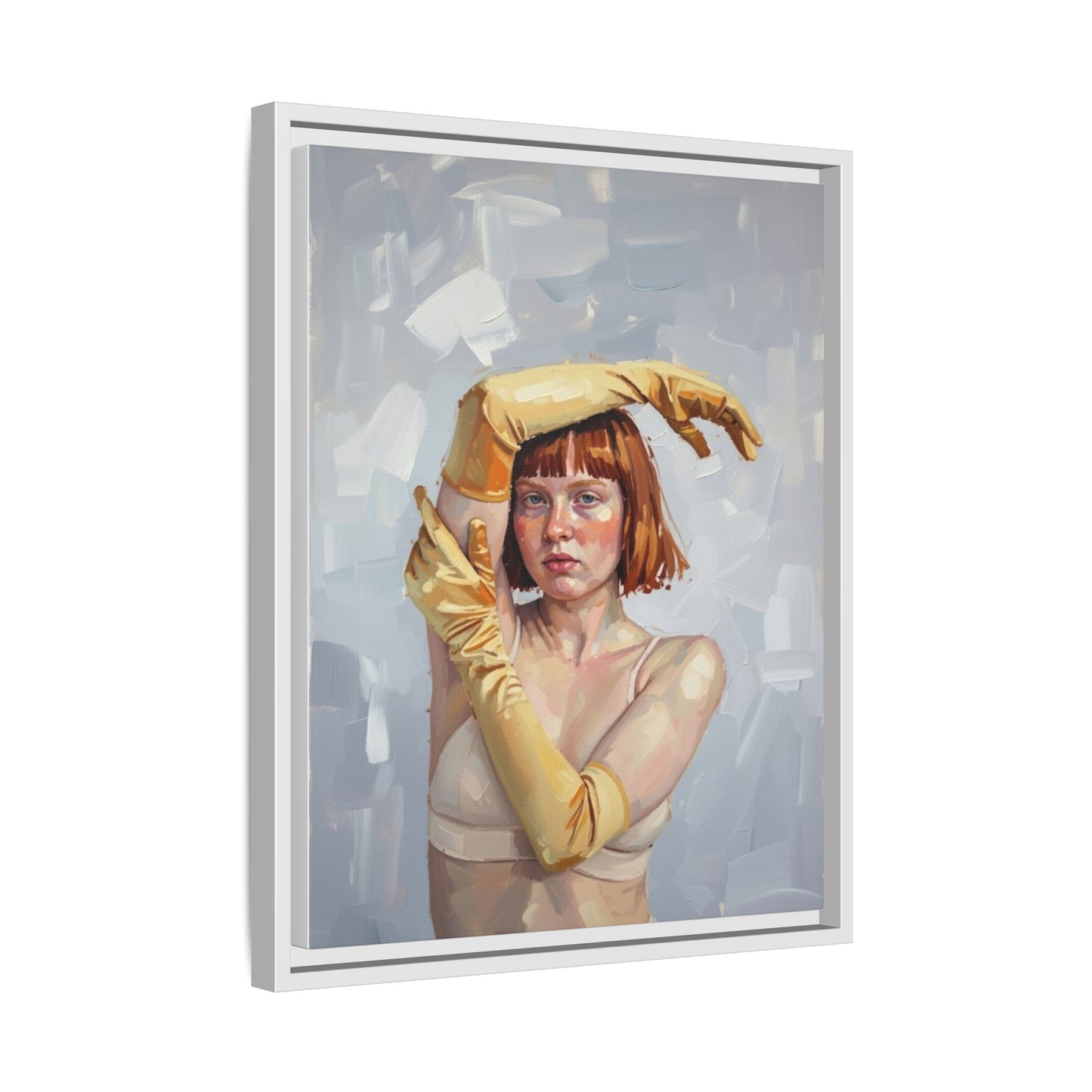 Contemporary Portrait Canvas Print — Woman with Yellow Gloves (Framed Matte)