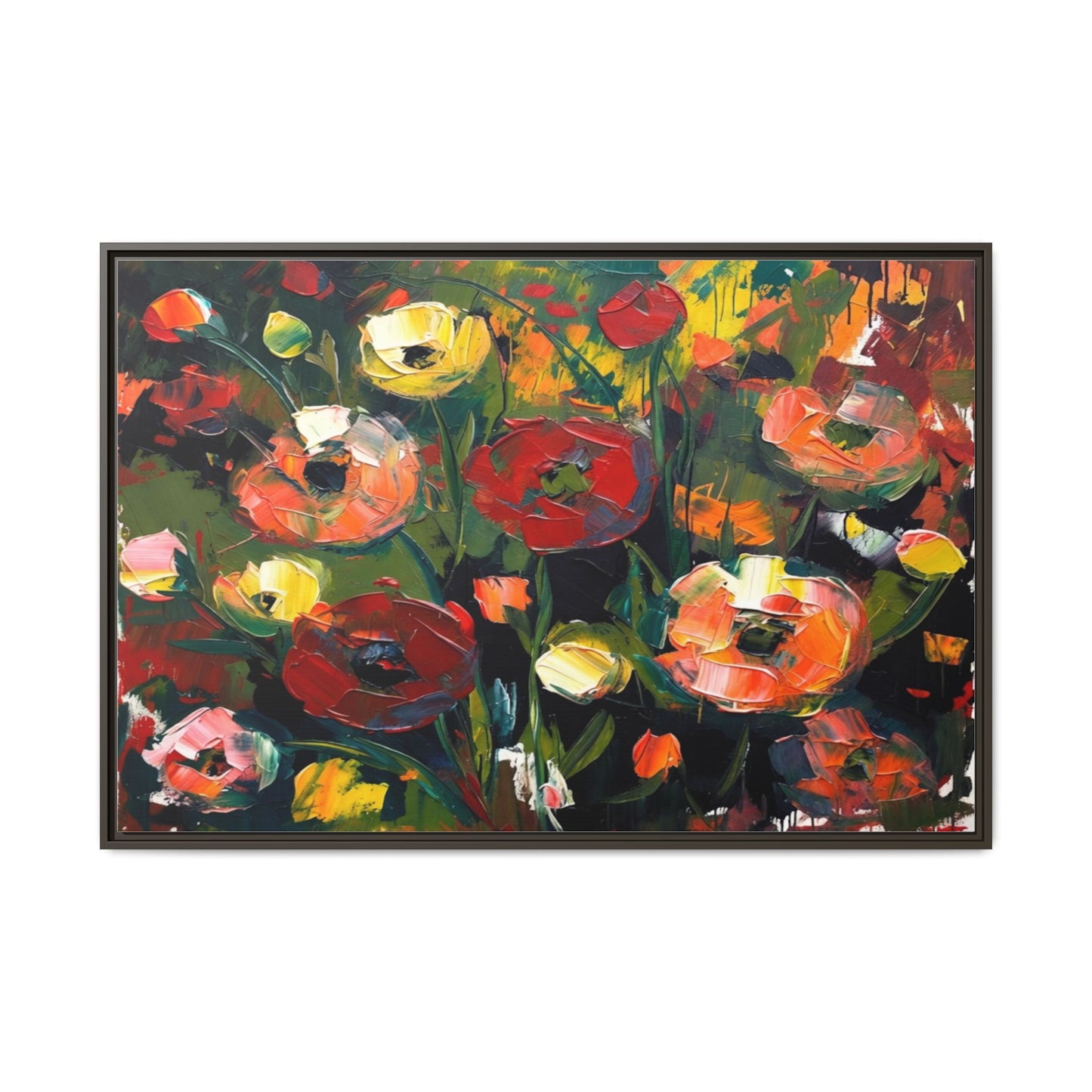 Framed Floral Canvas Print — Vibrant Abstract Poppies Wall Art
