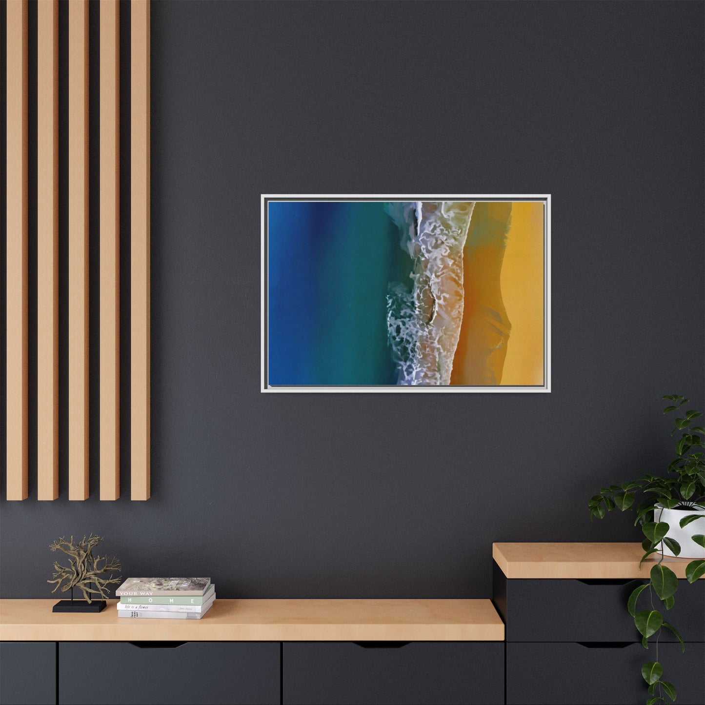 Framed Matte Canvas Seascape Print – Coastal Waves Wall Art