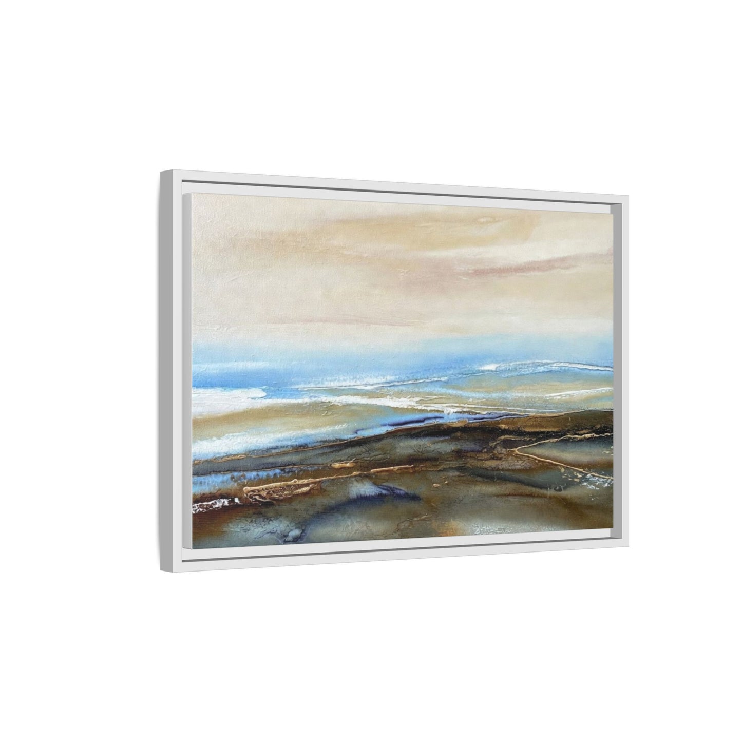 Framed Abstract Seascape Matte Canvas — Coastal Blue & Earth Tone Wall Art