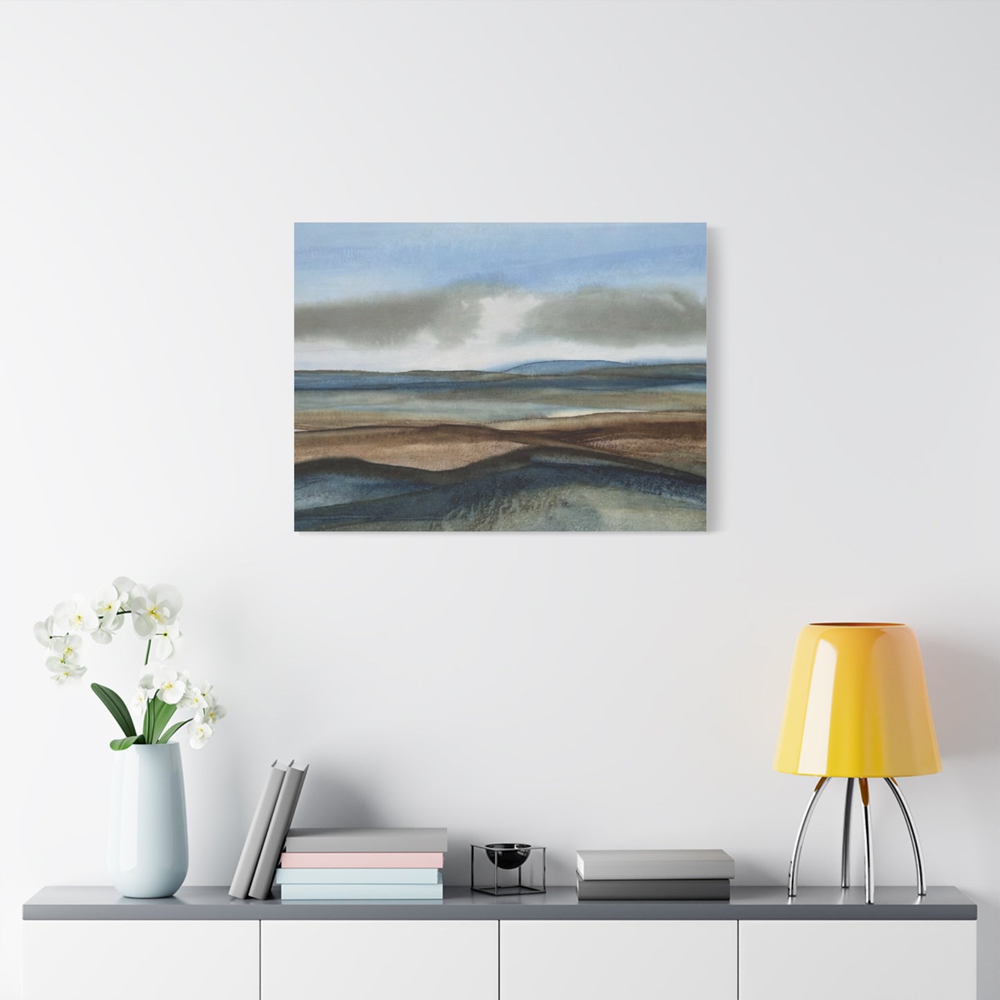 Coastal Mist Matte Canvas Print — Serene Blue-Brown Landscape Wall Art
