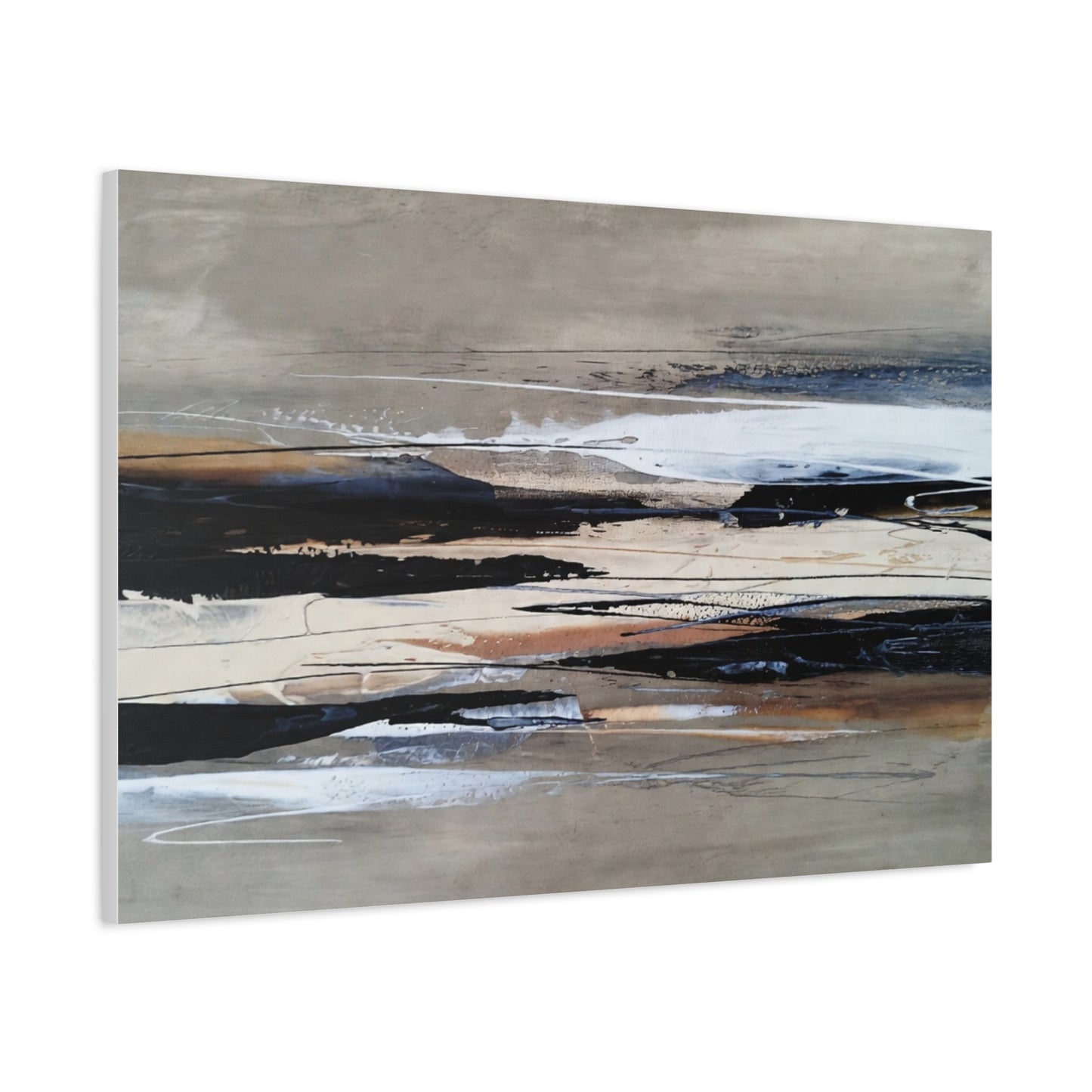 Abstract Coastal Landscape Canvas — Neutral Tones Matte Stretched Wall Art