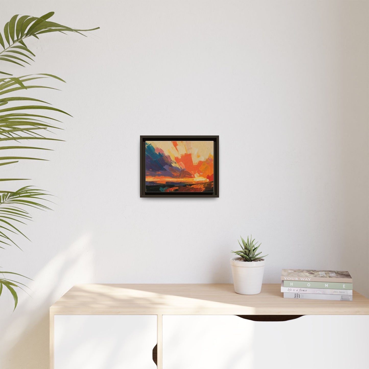 Framed Abstract Sunset Canvas Art – Multicolor Matte Wall Decor