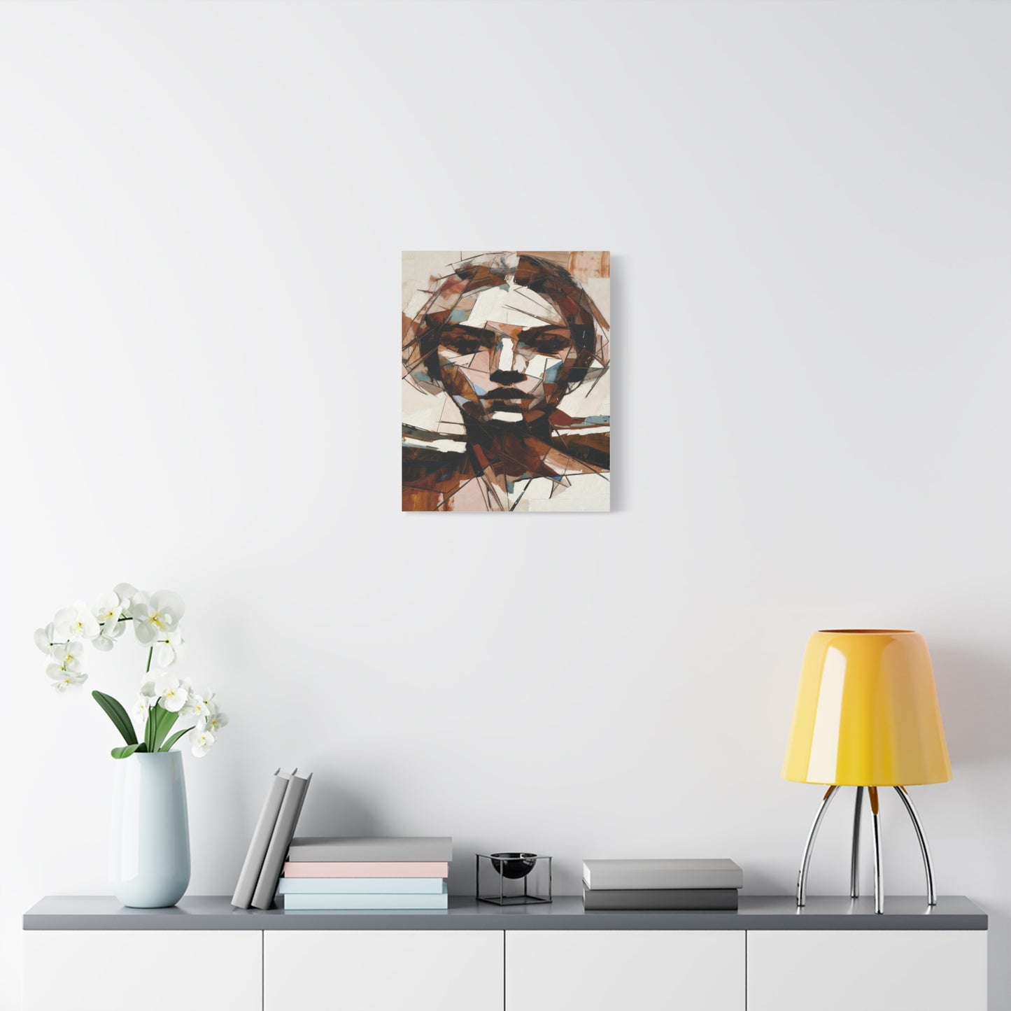 Abstract Geometric Portrait Canvas Print — Modern Brown & Teal Wall Art