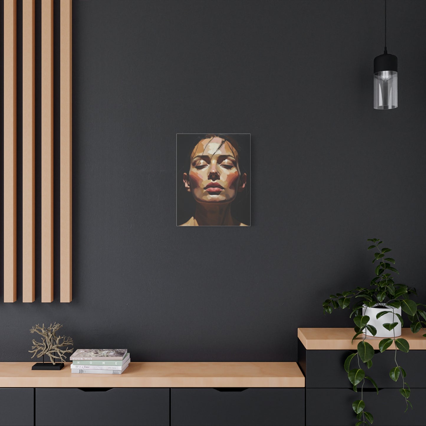 Contemporary Portrait Canvas Print — Meditative Woman Matte Stretched Wall Art