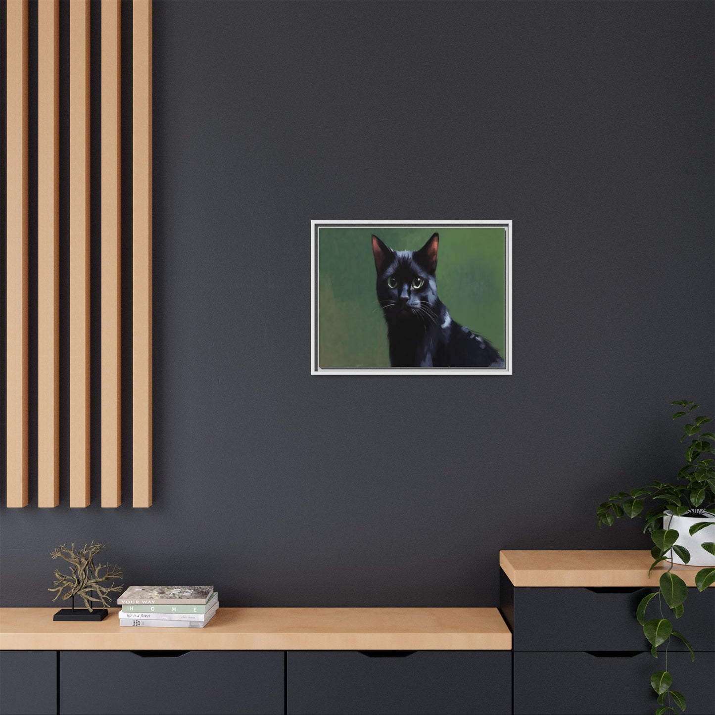 Framed Black Cat Portrait Canvas — Matte Multi-Color Wall Art