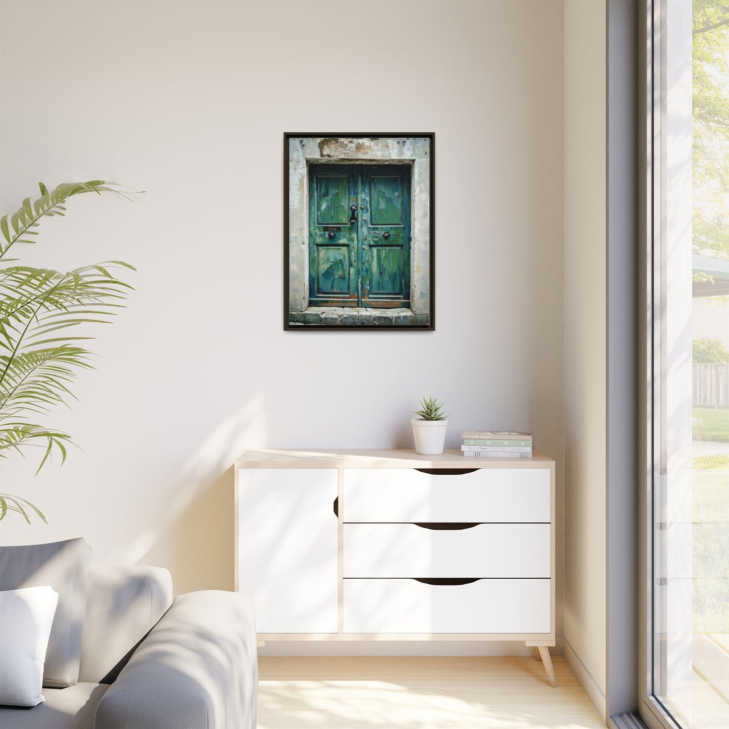 Framed Matte Canvas Art — Weathered Green Door Wall Print