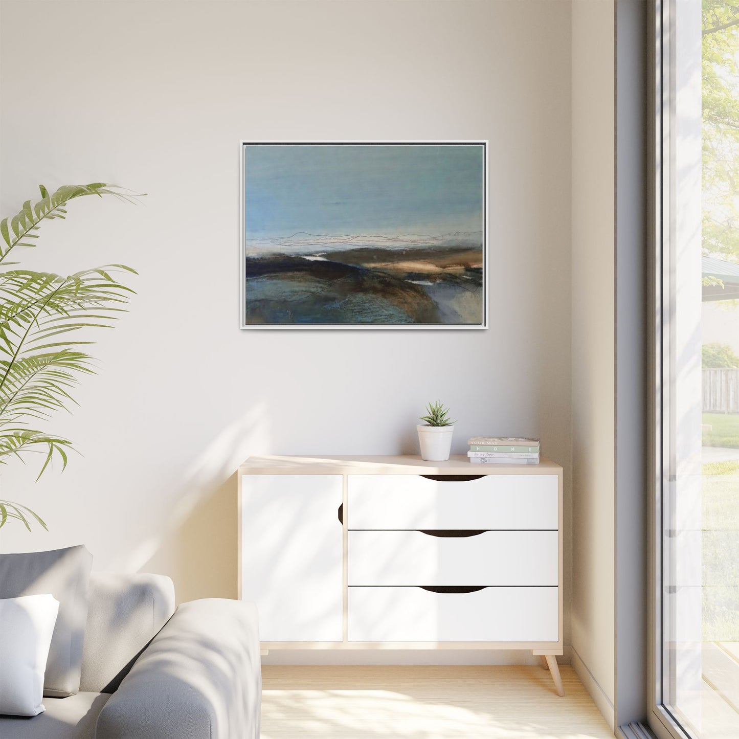 Framed Matte Canvas Wall Art — Serene Abstract Blue Landscape
