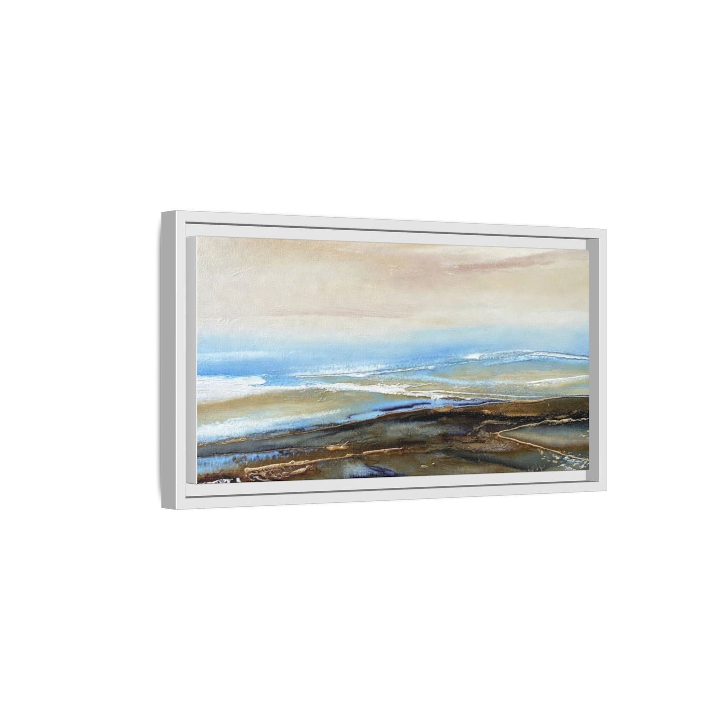 Framed Abstract Seascape Matte Canvas — Coastal Blue & Earth Tone Wall Art