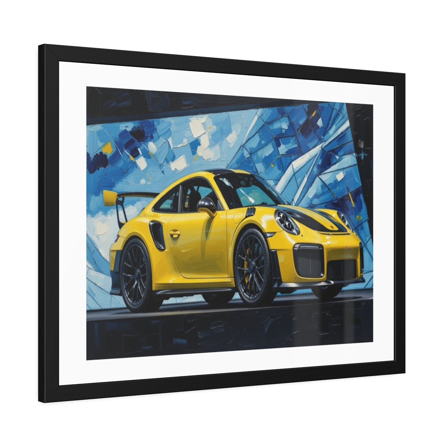 Framed Poster - Yellow Porsche Sports Car Art Print (Modern Automotive Wall Decor)