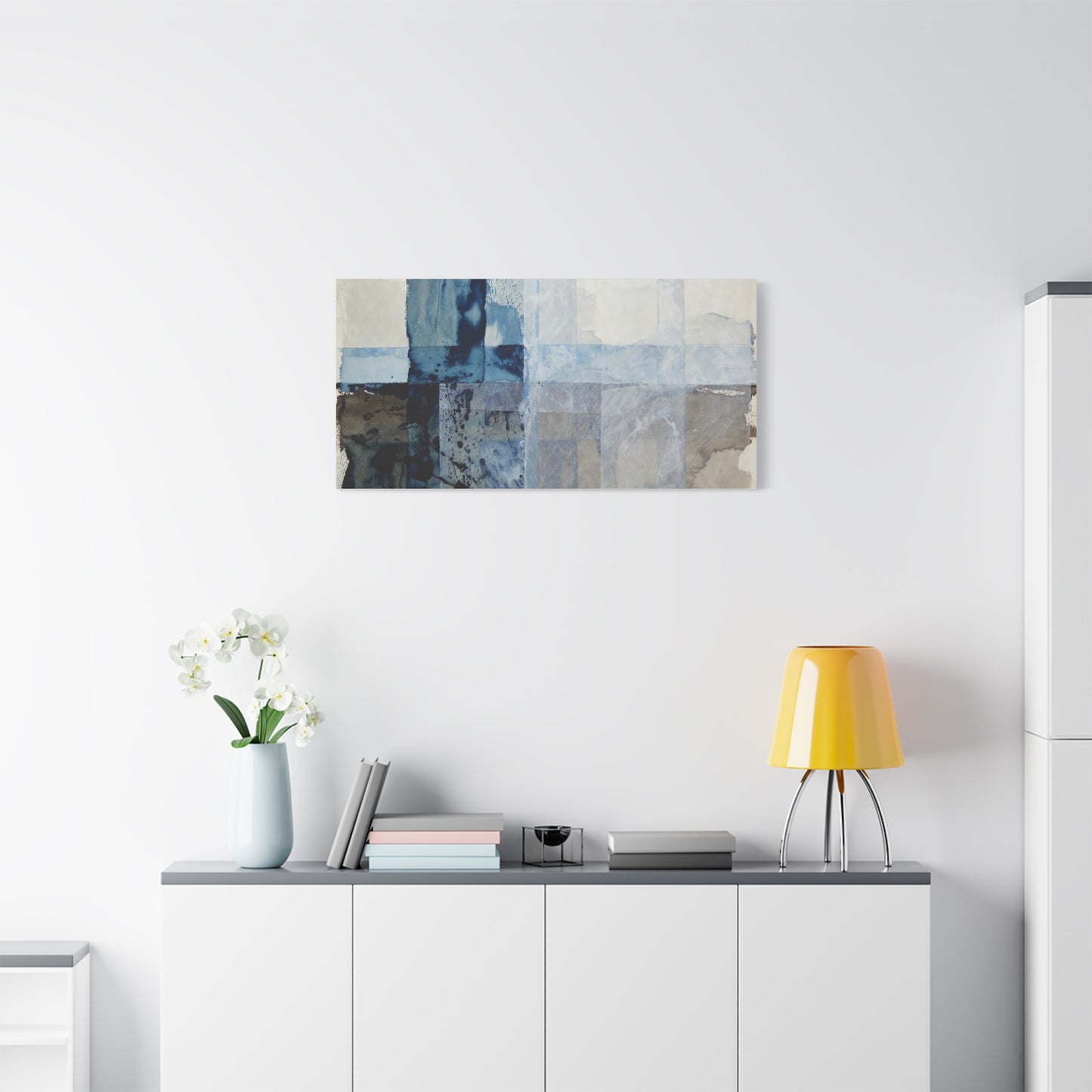 Abstract Blue Geometric Canvas Art — Stretched Matte Wall Decor