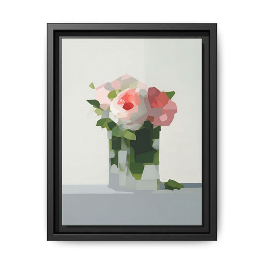 Framed Floral Canvas Print — Modern Pink Roses Still Life