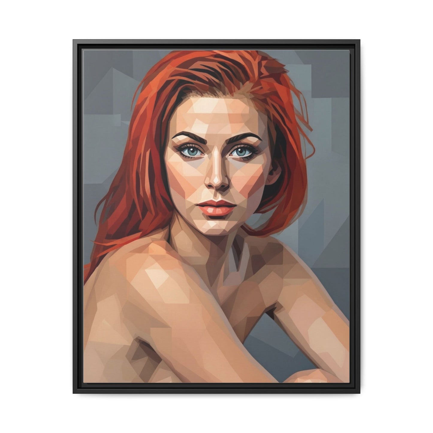 Framed Matte Canvas Portrait — Geometric Redhead Wall Art