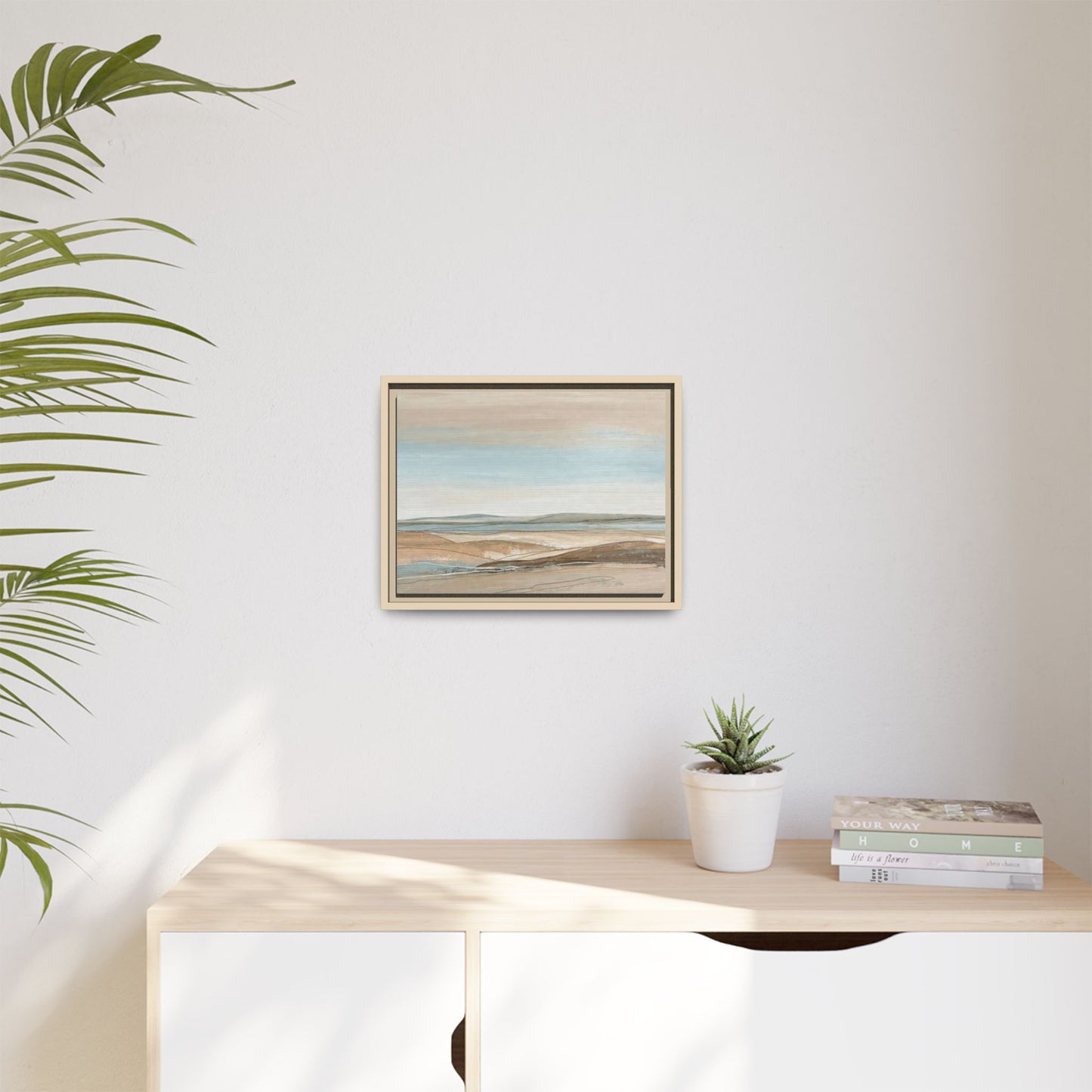 Framed Abstract Landscape Matte Canvas — Serene Coastal Horizon Wall Art